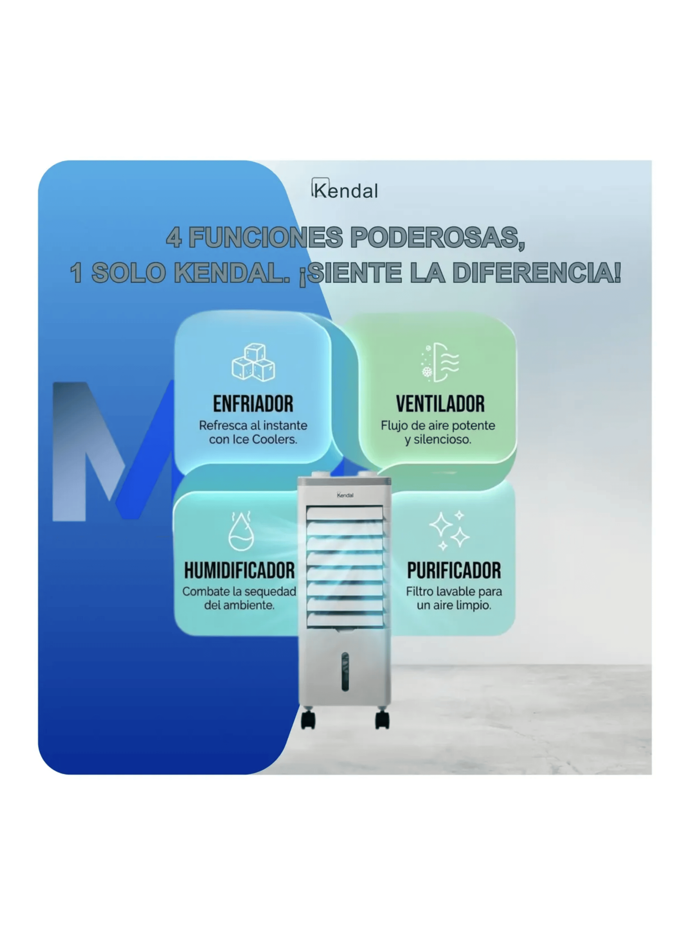 Enfriador De Aire Evaporativo 4 En 1 Kendal Kfl 100b 60w-3
