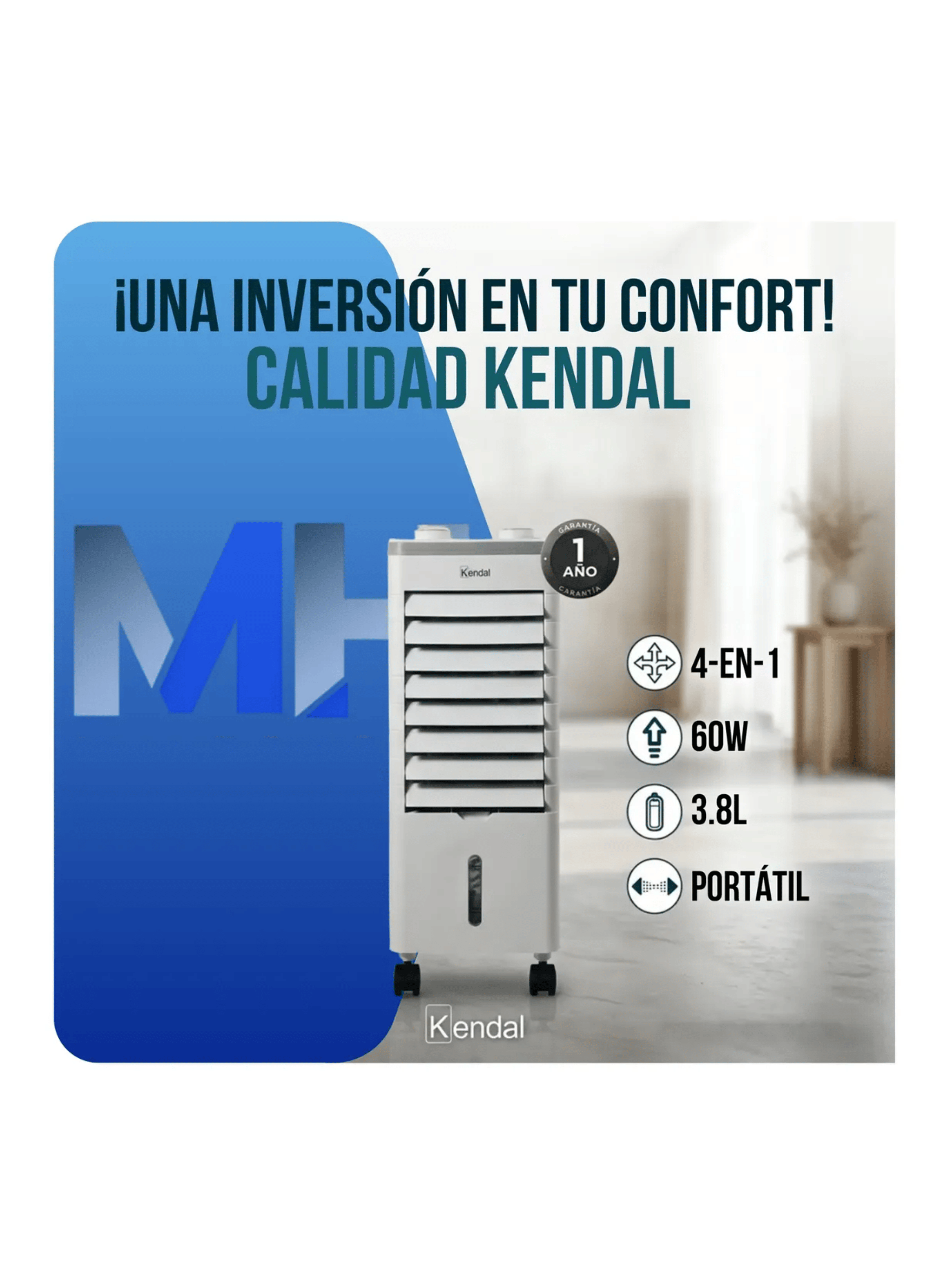 Enfriador De Aire Evaporativo 4 En 1 Kendal Kfl 100b 60w-4