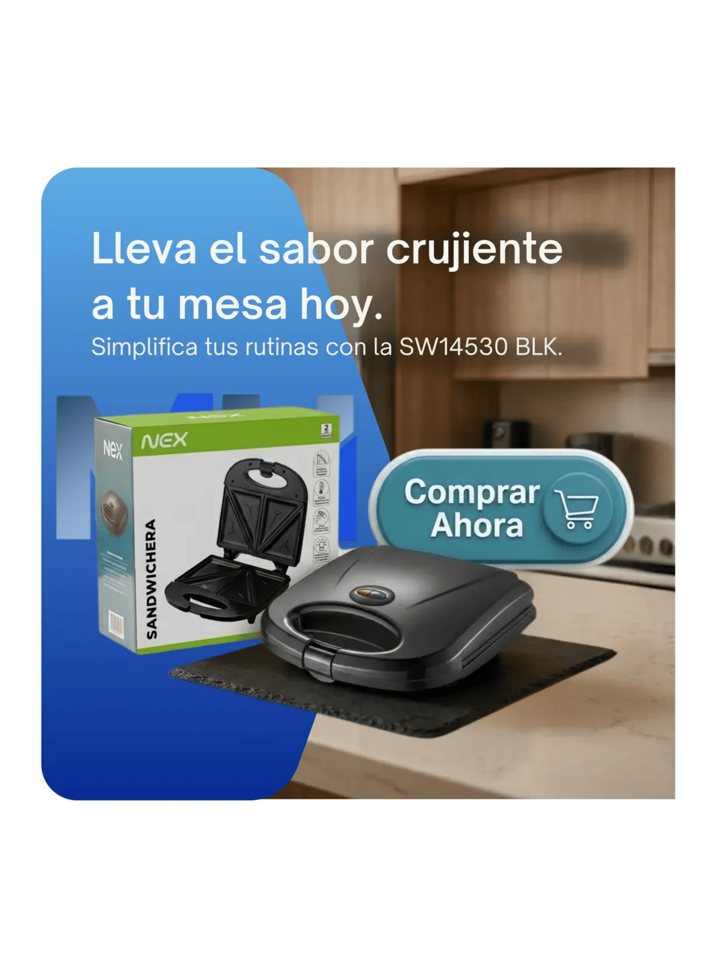 Sandwichera El ctrica Nex Sw14530 Negro Tostador De Pan-7