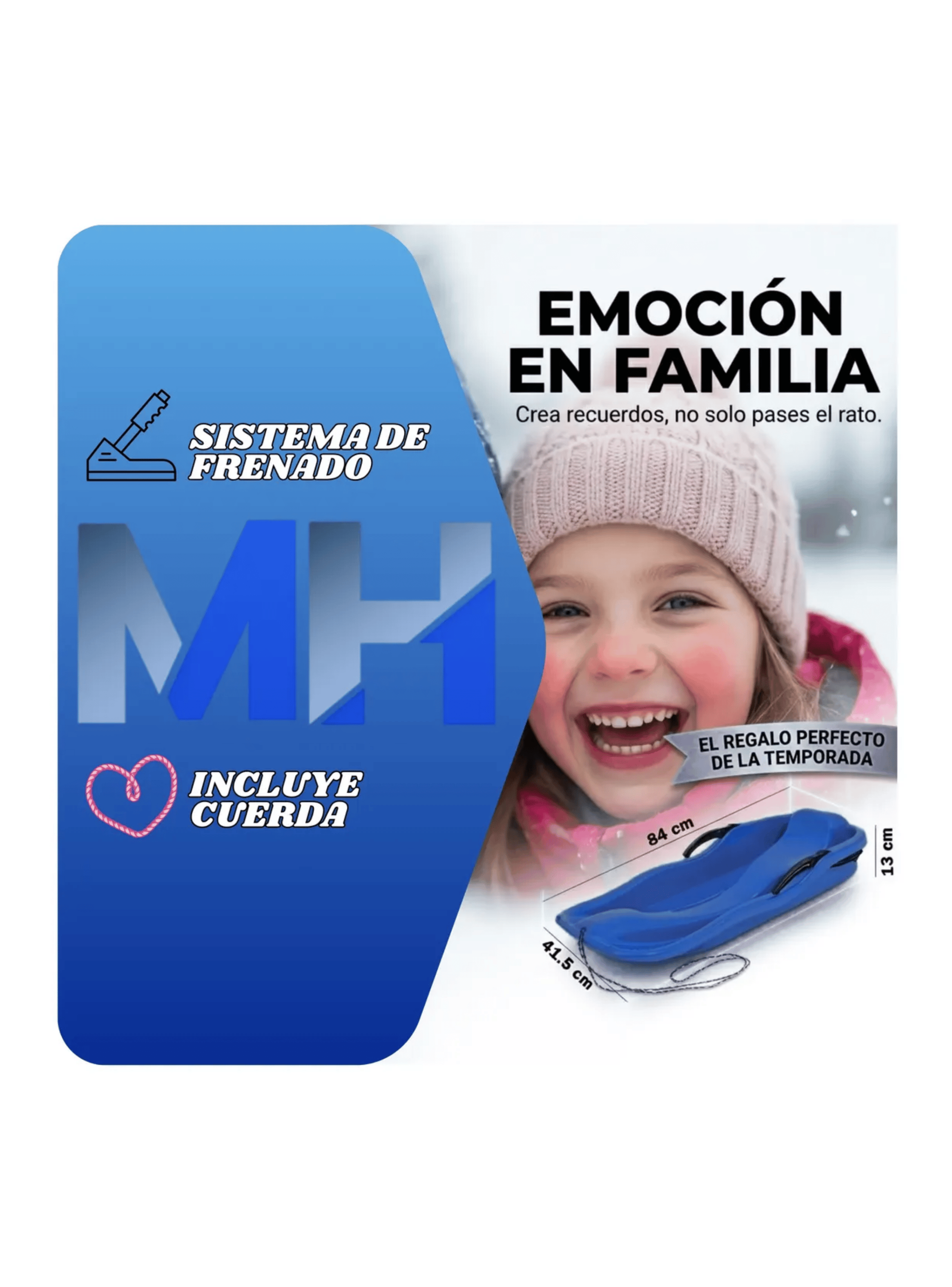Trineo Para Nieve Reforzado Con Frenos Adultos Y Ni os Azul-5