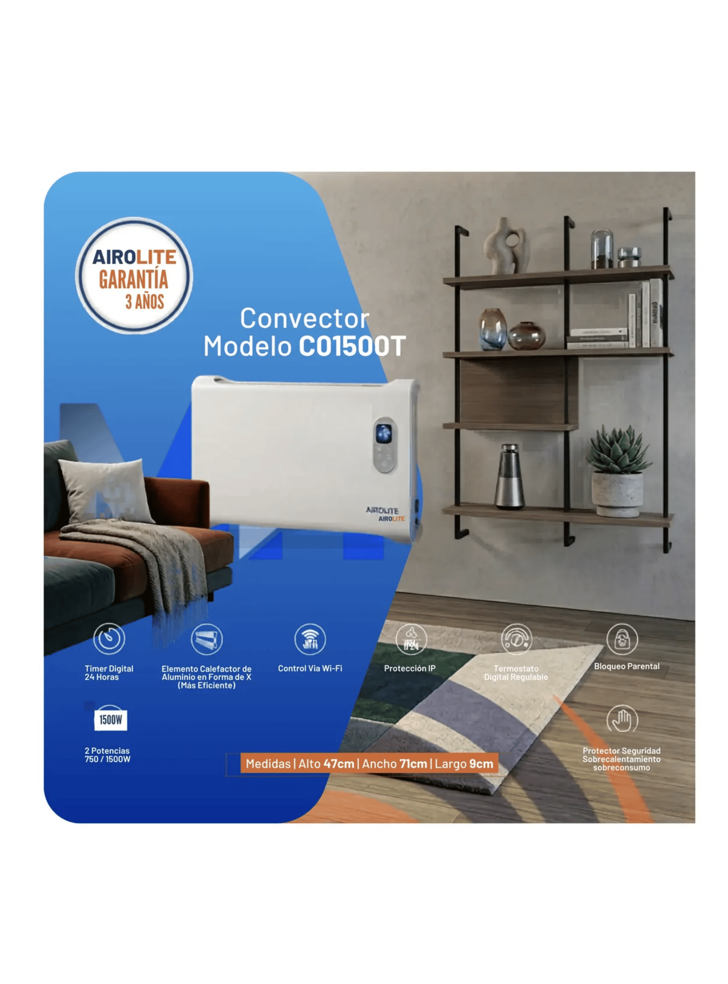 Convector Electrico Co1500t 1500w Wifi Digital Ultra Eficien-5