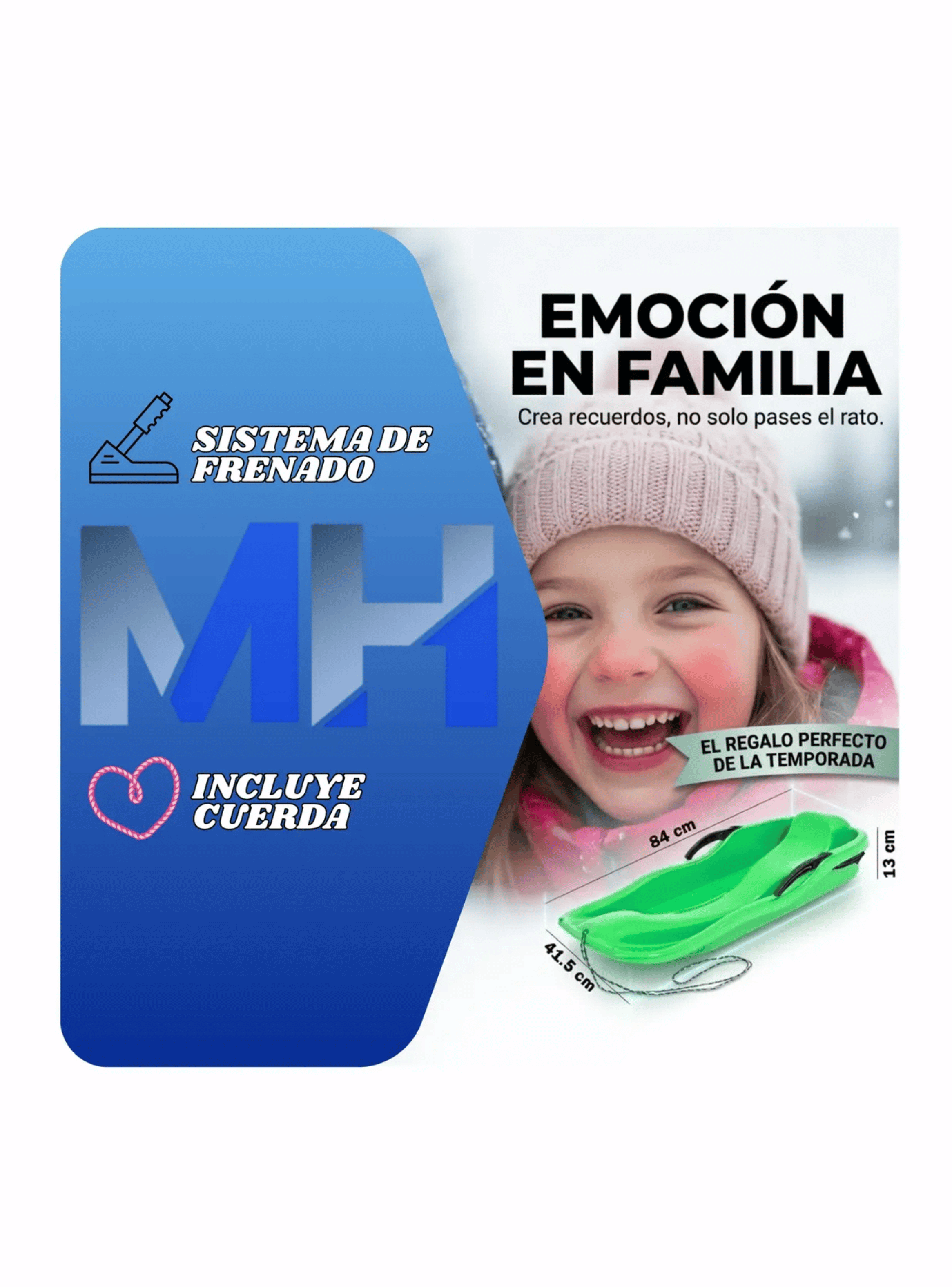 Trineo Para Nieve Reforzado Con Frenos Adultos Y Ni os Verde-1