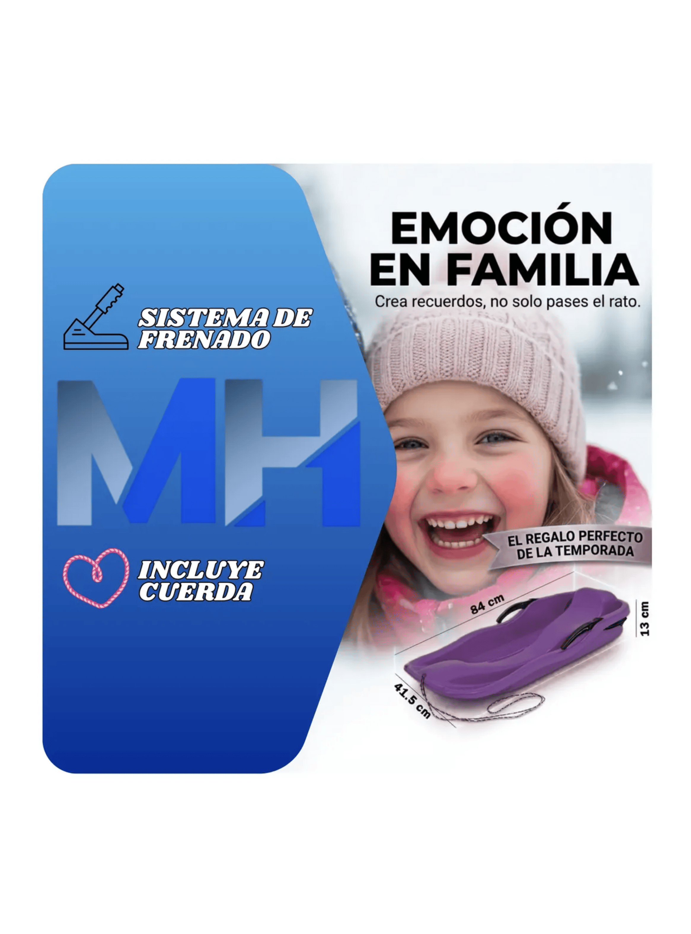 Trineo Para Nieve Reforzado Con Frenos Adultos Y Ni os Lila-5