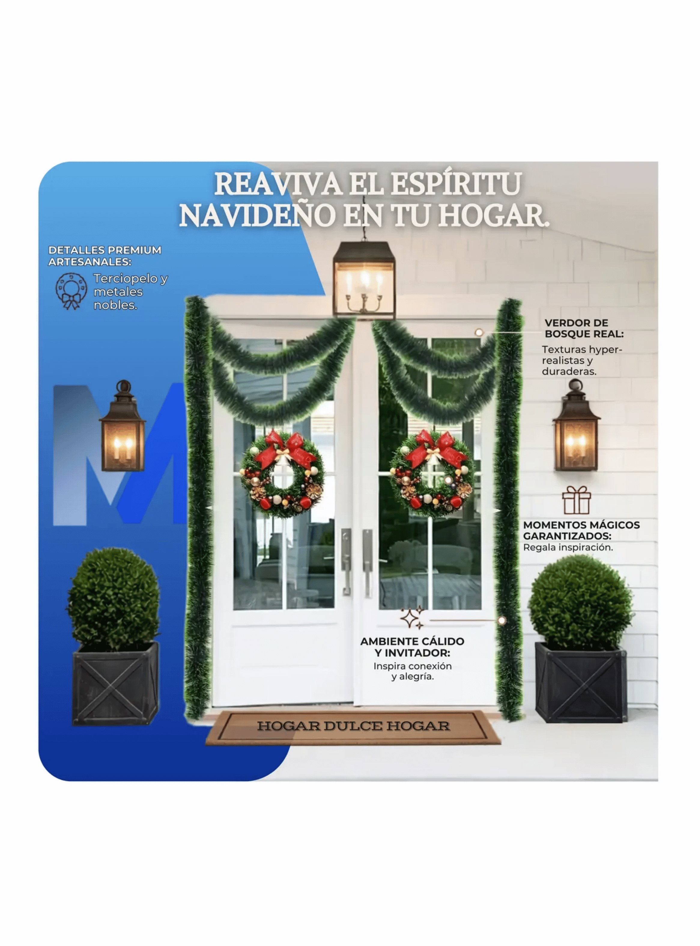 Guirnalda Espumillon Navide o Verde 5 Mts Decoracion Pack X6-3