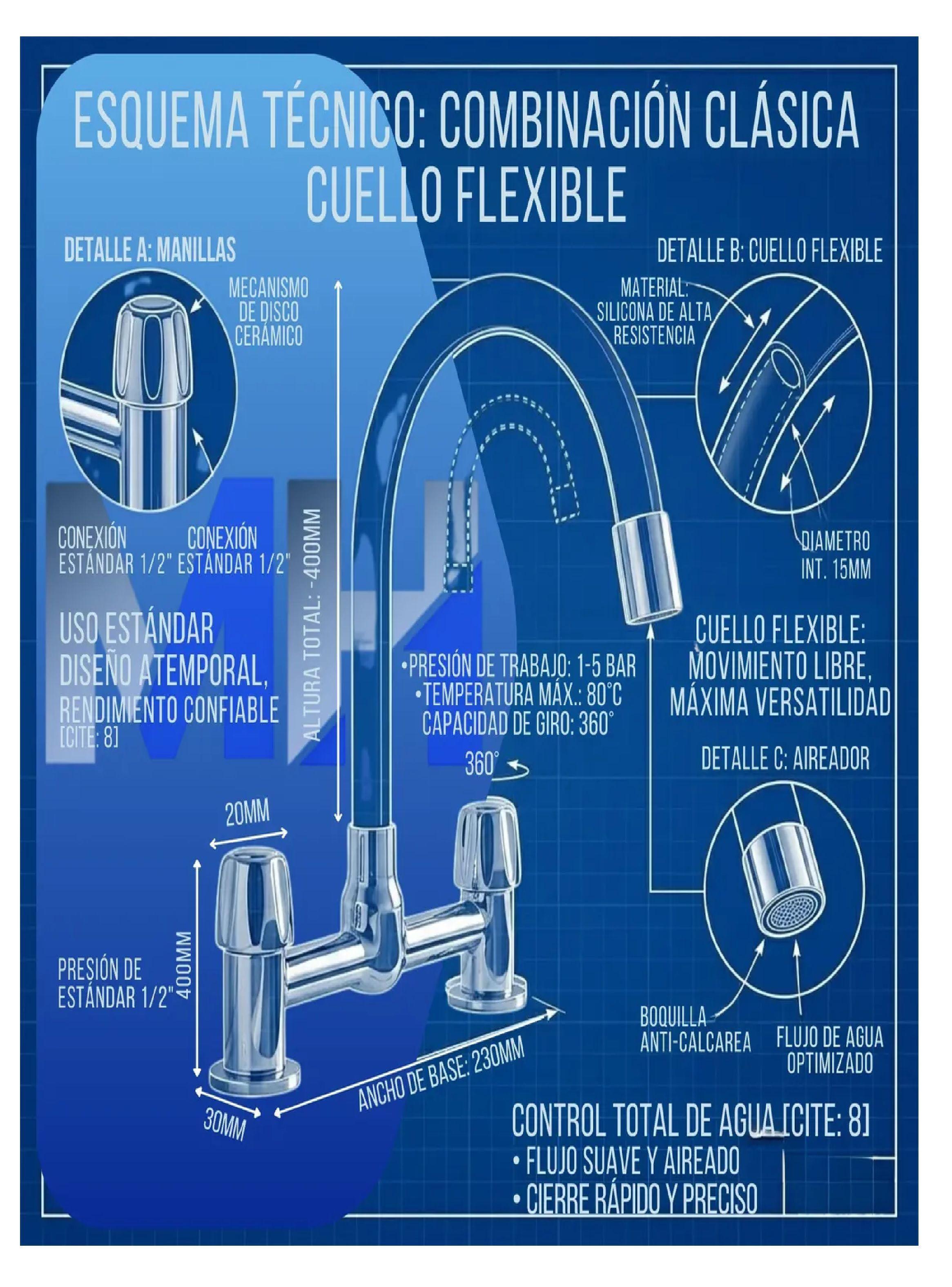 Griferia Combinacion Lavaplatos Cuello Flexible Negro Doble-4