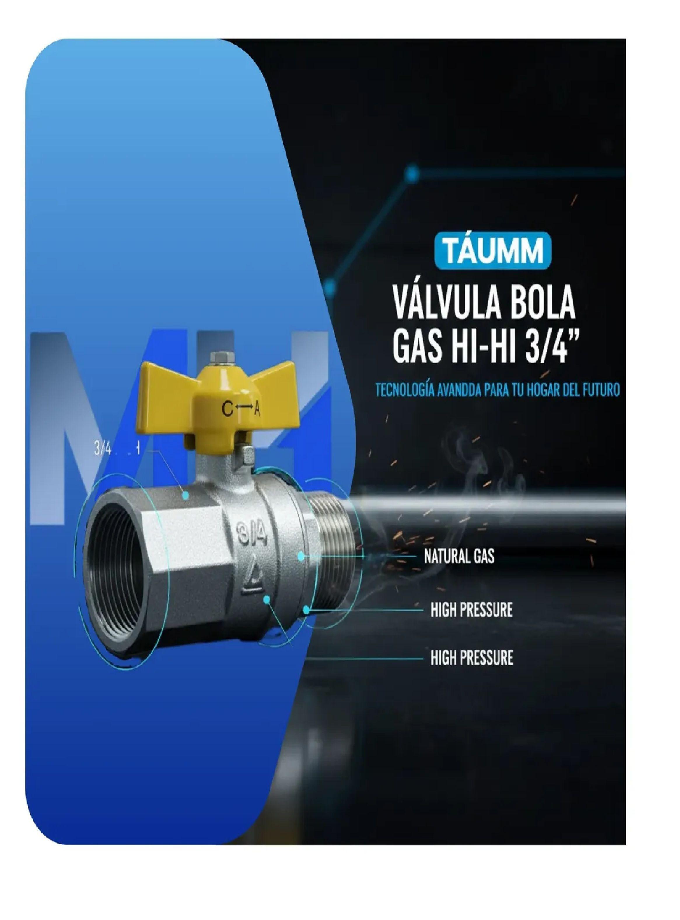 Llaves Paso Gas 3/4 Hi-he Taumm Mariposa X3 Certificada Sec-2