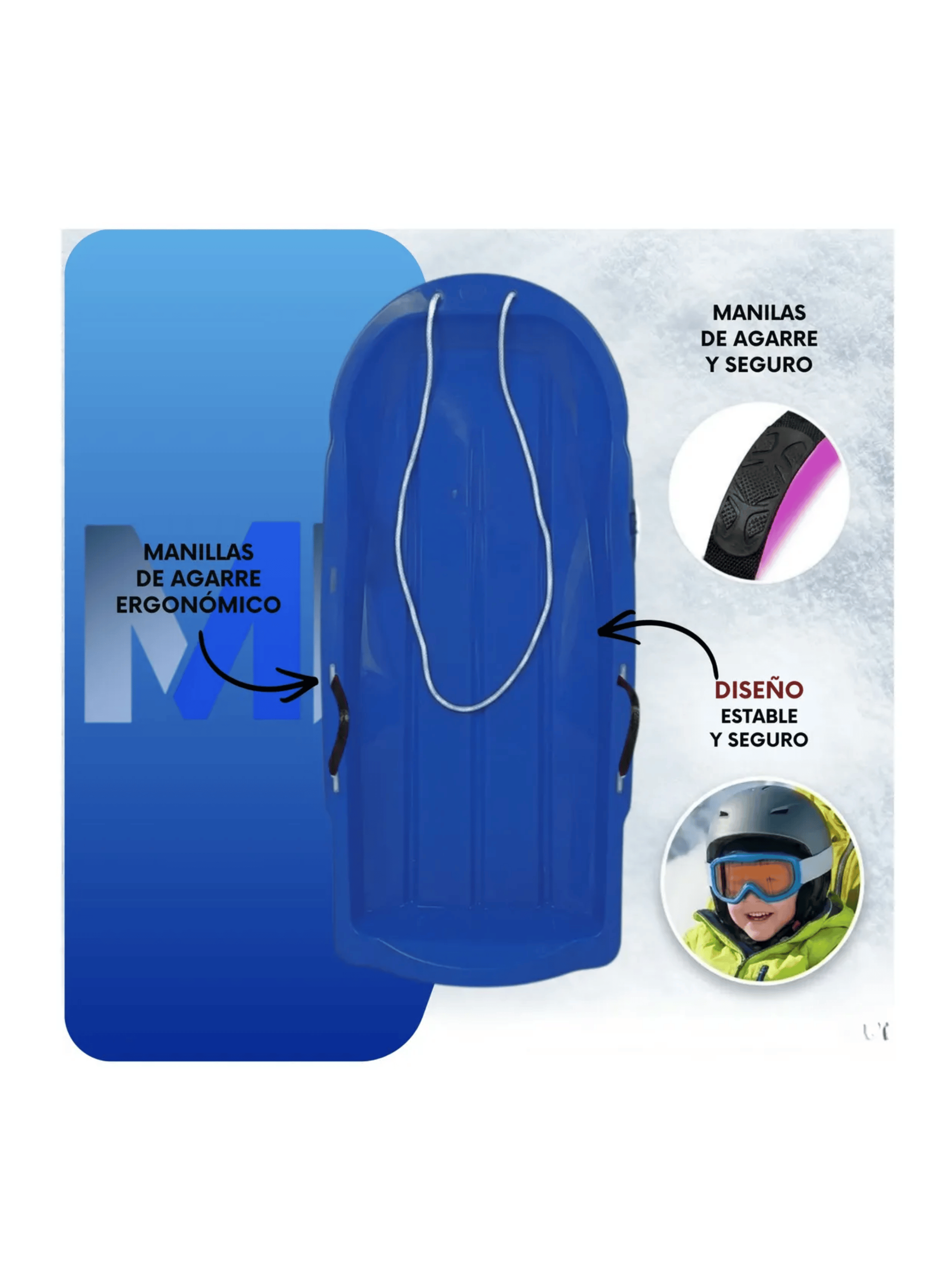 Trineo Nieve Deslizante Con Agarre Y Cuerda Ni os Y Adultos Azul-4