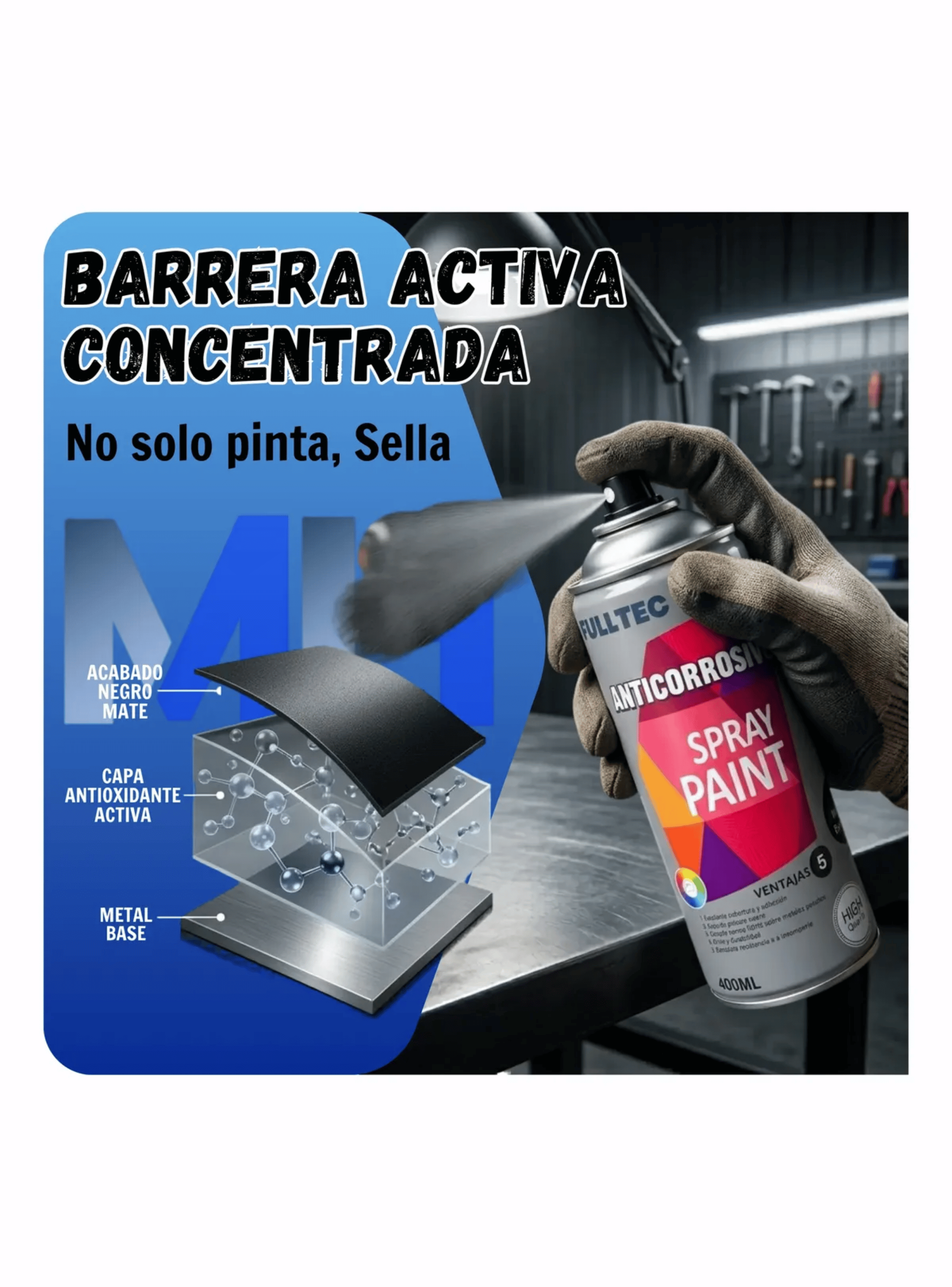 Pack X3 Spray Anticorrosivo Y Antioxidante Fulltec 400ml NEGRO MATE-2
