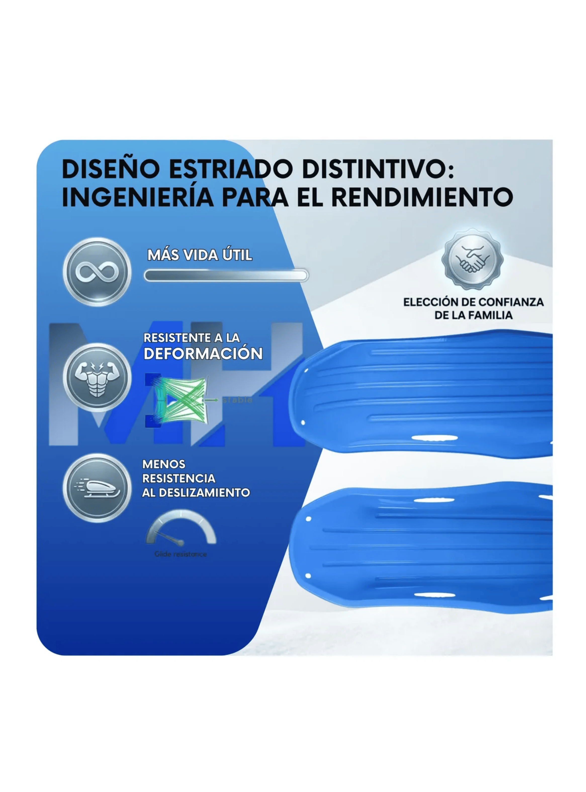 Trineo Nieve Deslizador Infantil Adulto 2puestos 120 Cm Azul-2