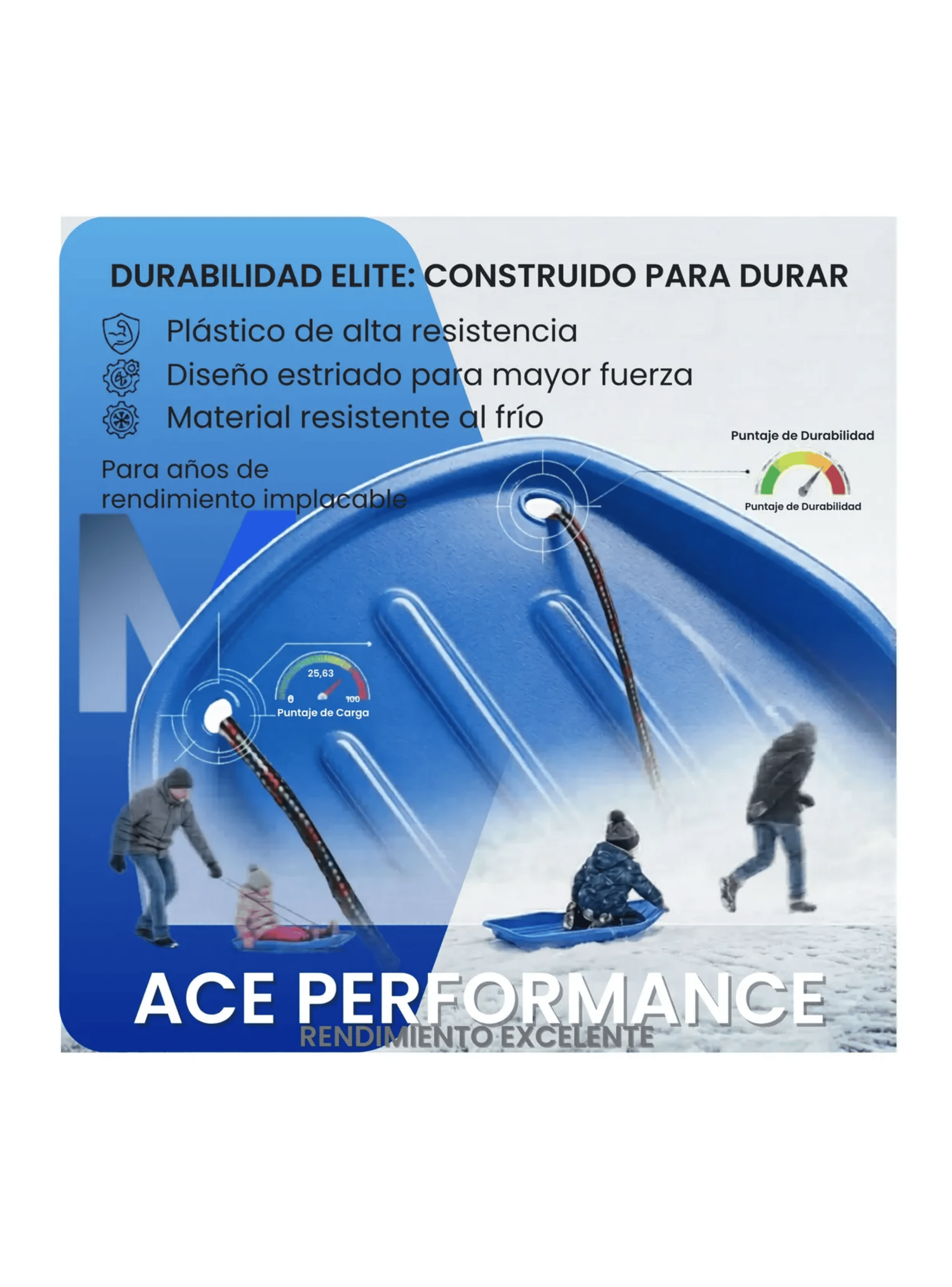 Trineo Nieve Deslizador Infantil Adulto 2puestos 120 Cm Azul-3