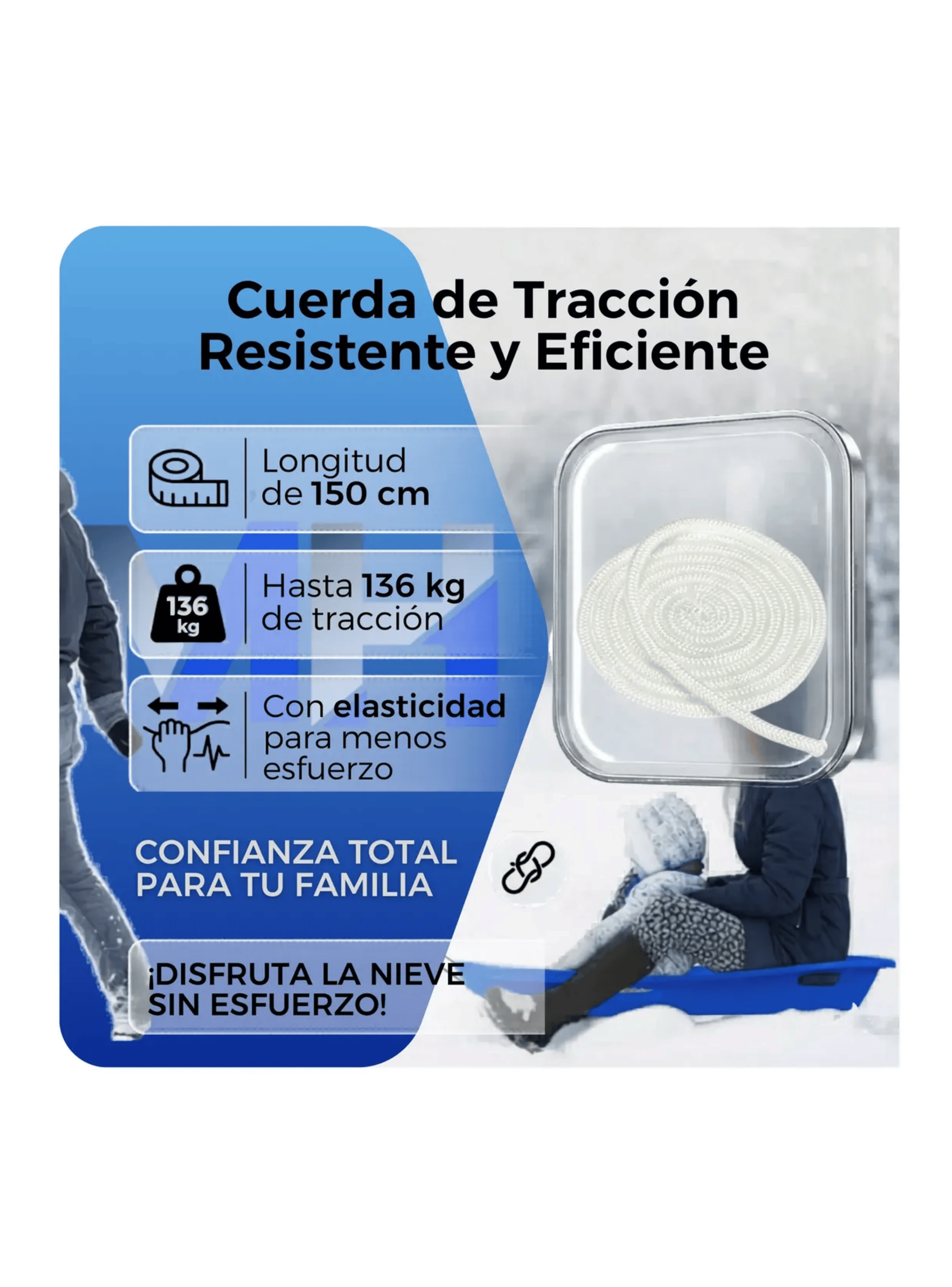 Trineo Nieve Deslizador Infantil Adulto 2puestos 120 Cm Azul-4