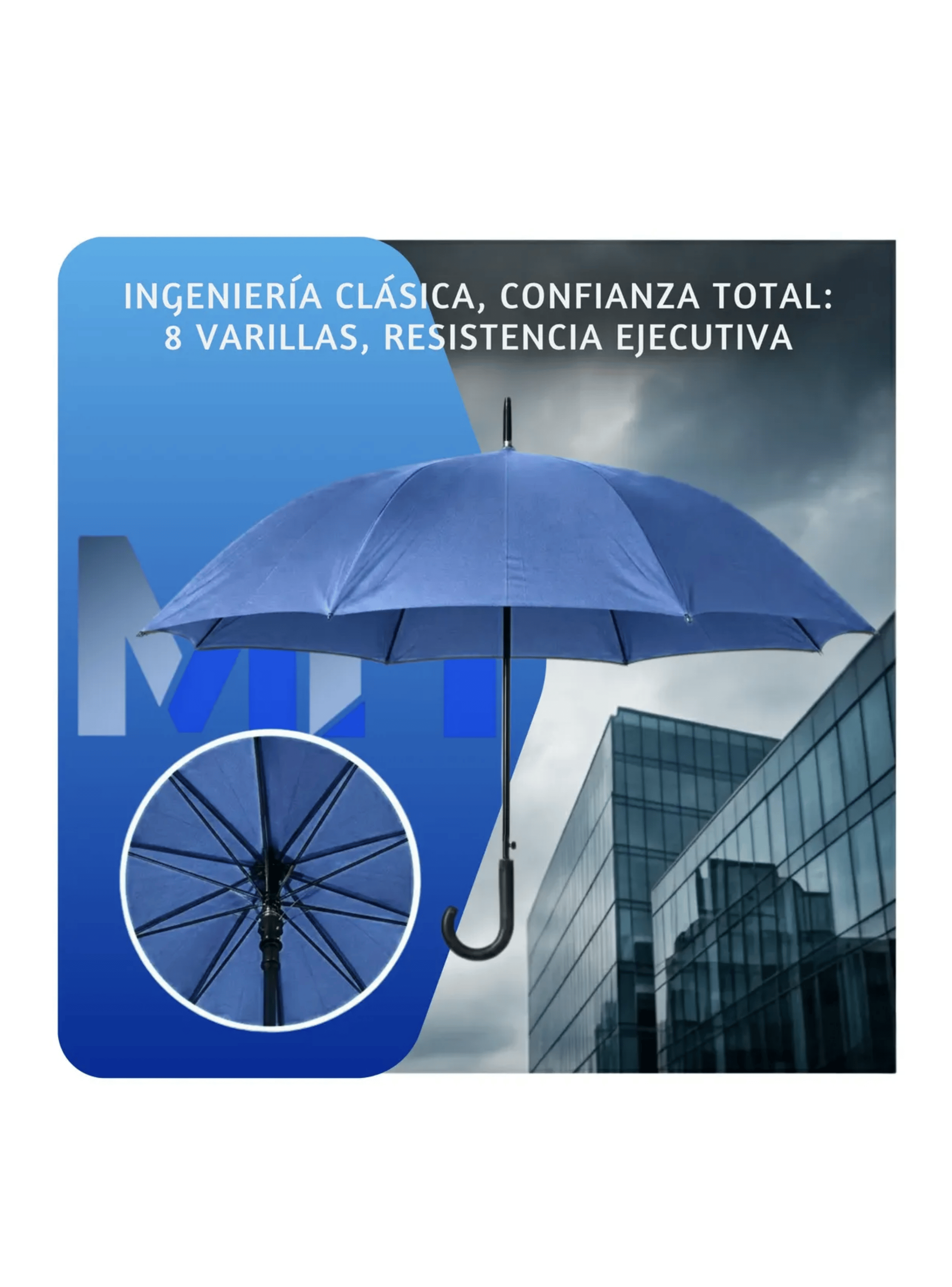 Paraguas Ejecutivo Automatico 100cm Proteccion Uv Reforzado Azul-3