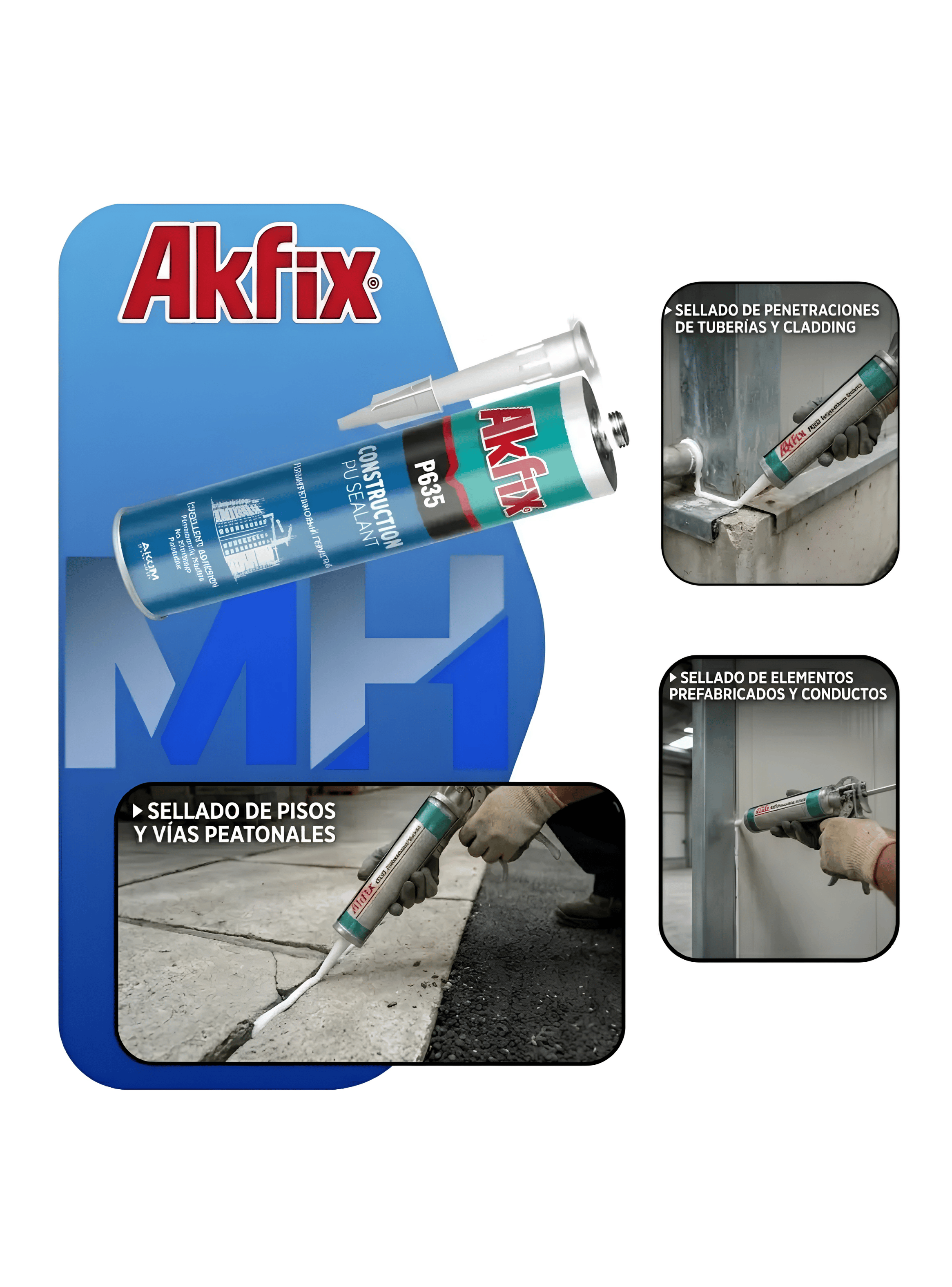 Caja 12 Sellador Poliuretano Akfix P635 Negro 310ml Juntas-2