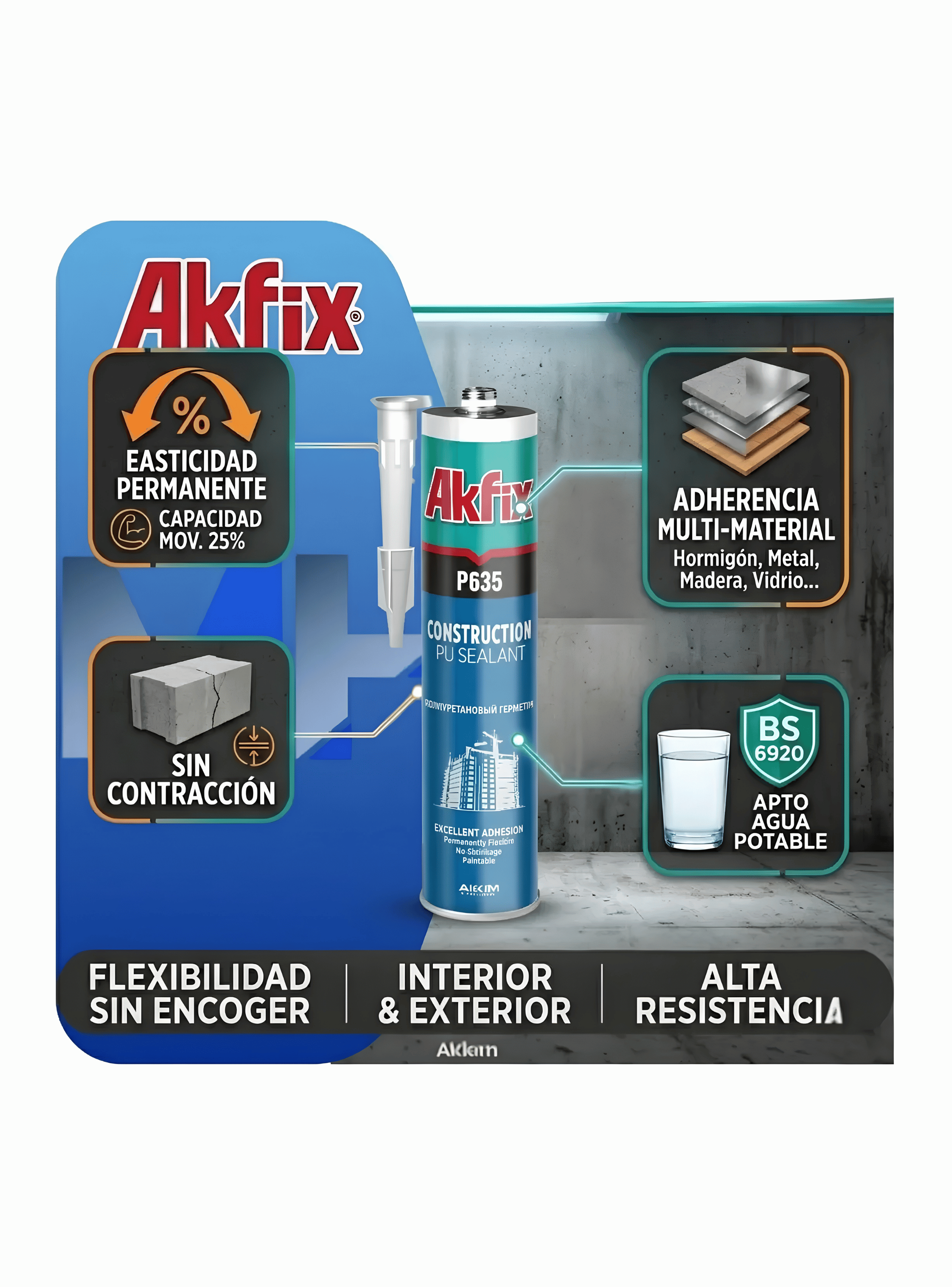 Caja 12 Sellador Poliuretano Akfix P635 Negro 310ml Juntas-4