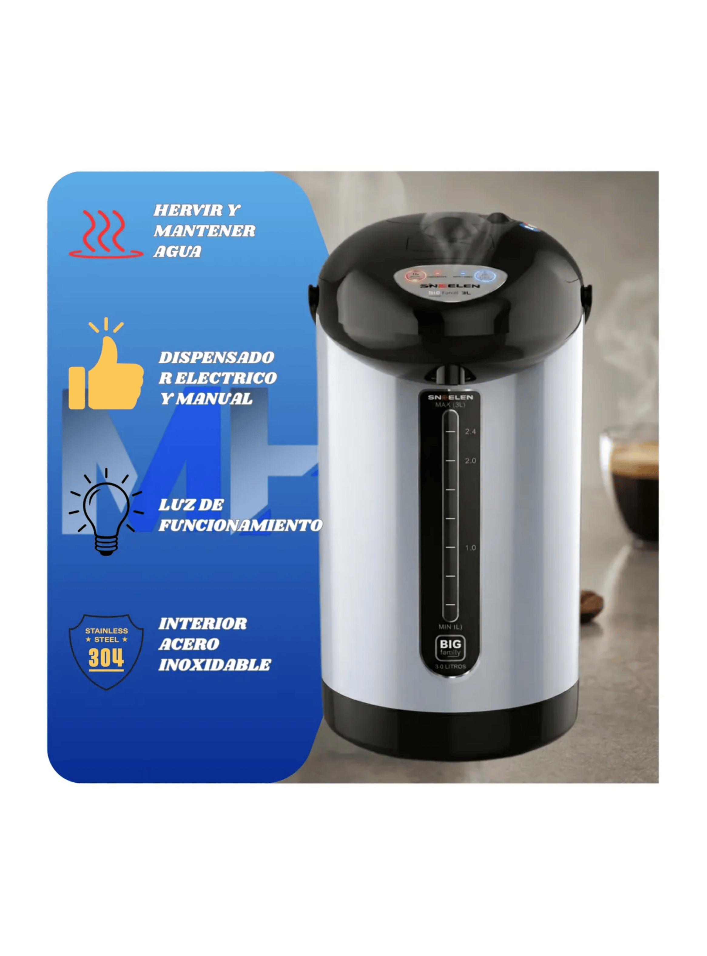Hervidor Mantenedor Sindelen Acqua 3 Litros Hma 3200si Inox-2