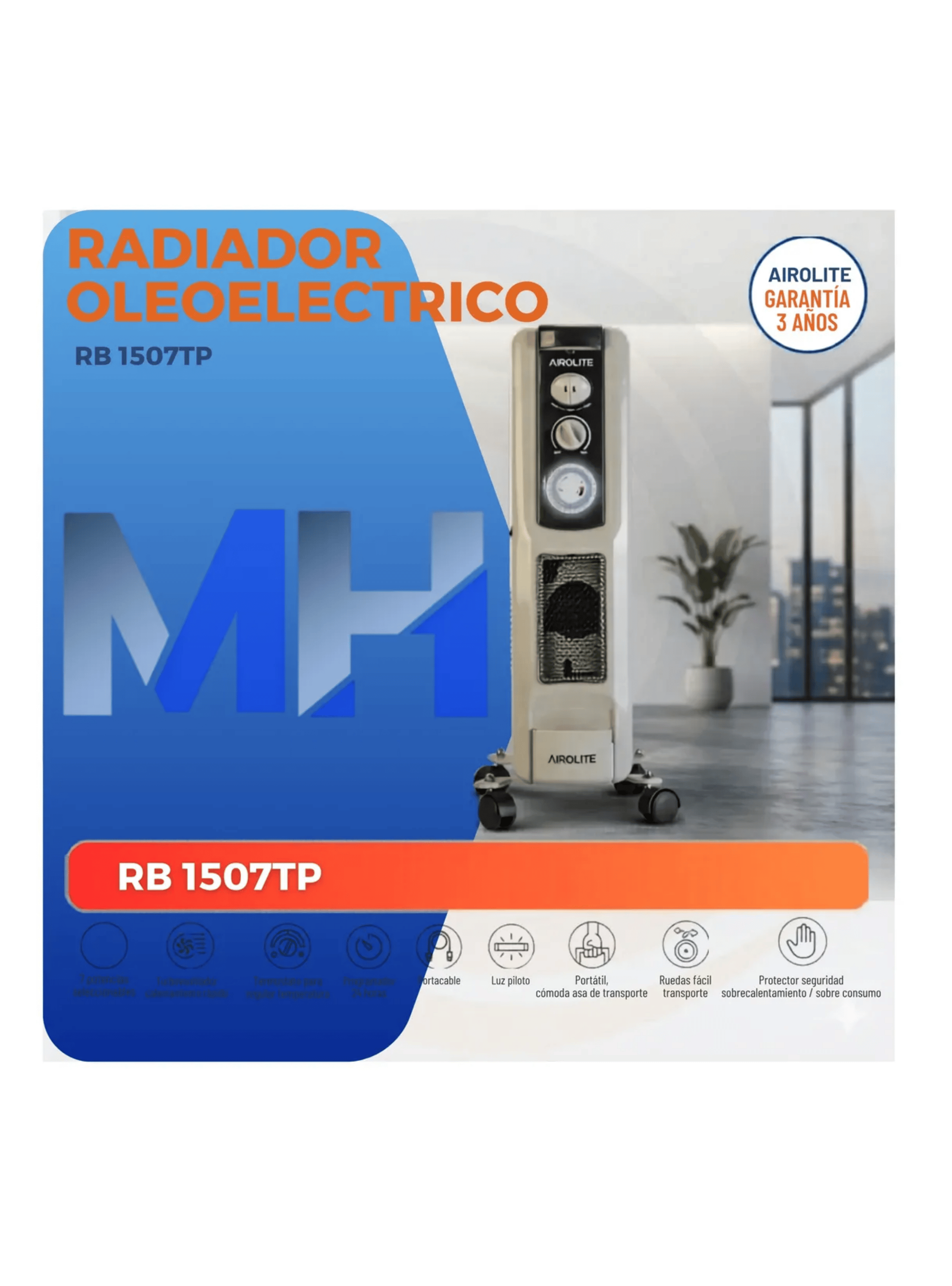 Radiador Oleoelectrico Airolite 1500w Con Turboventilador-5