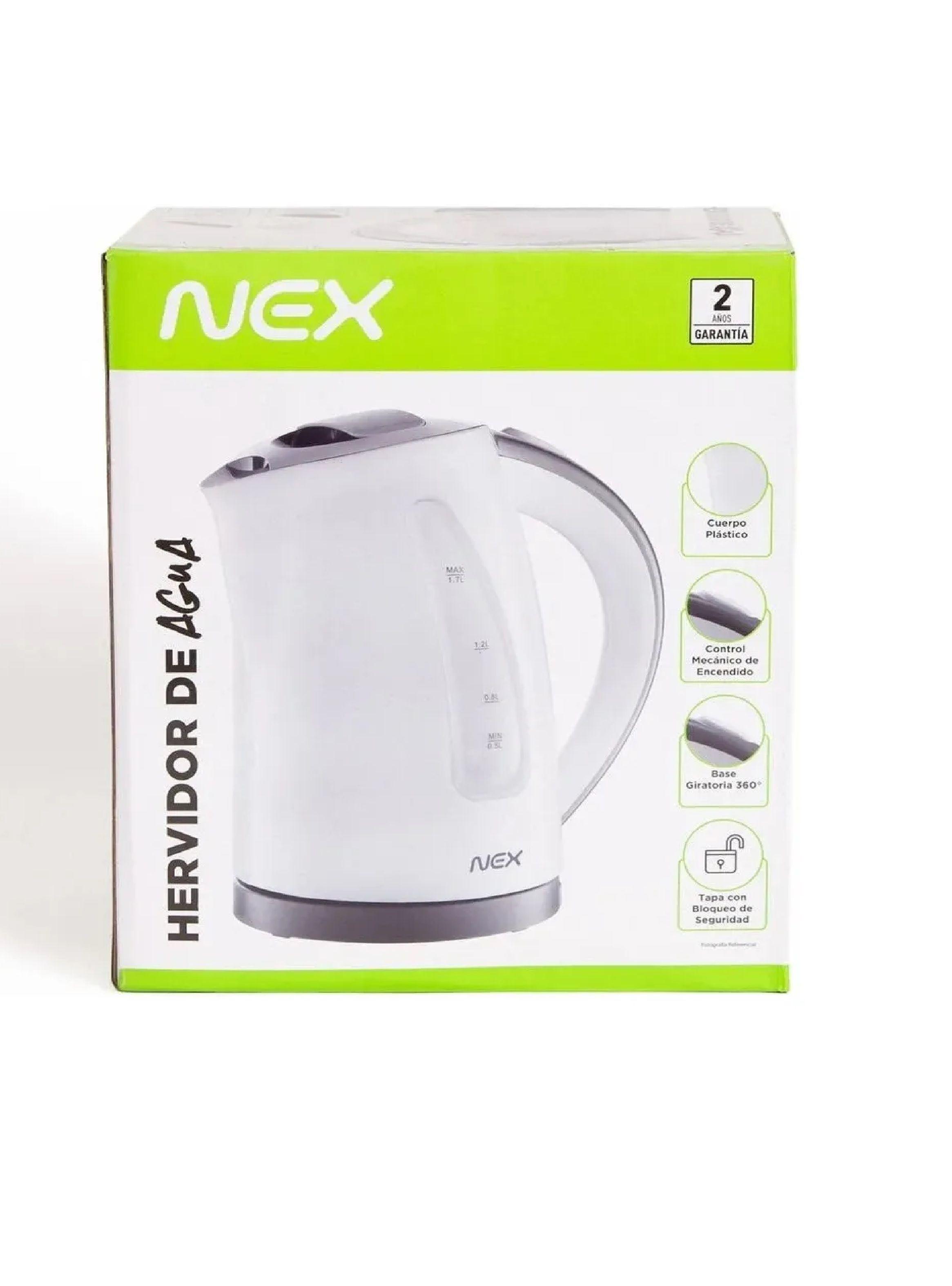 Hervidor Agua 1.7 Litros Nex Plastico Blanco Con Bloqueo-3