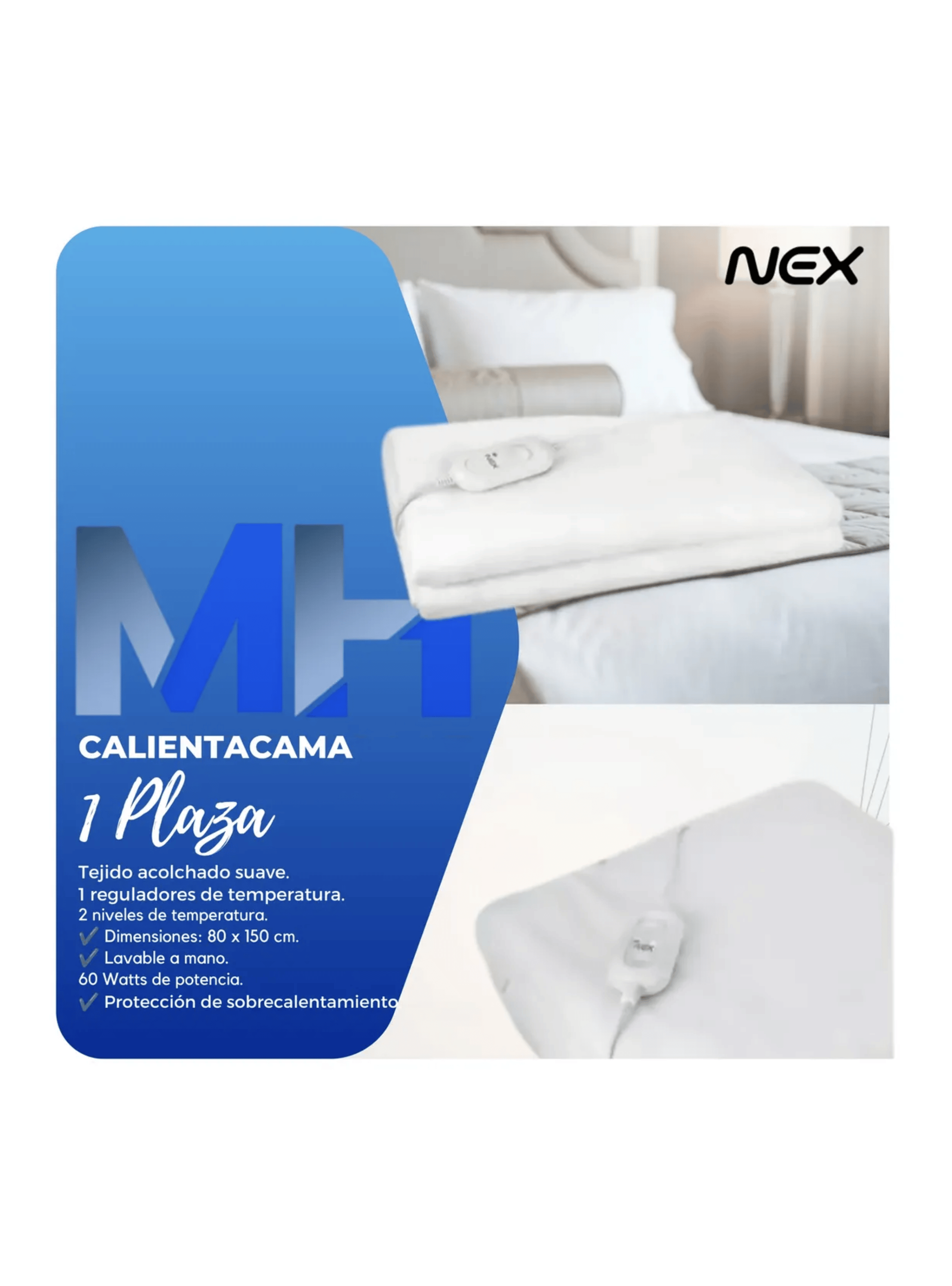 Pack Nex Calientacama 1p 2p King Frazada Electrica 110w-2