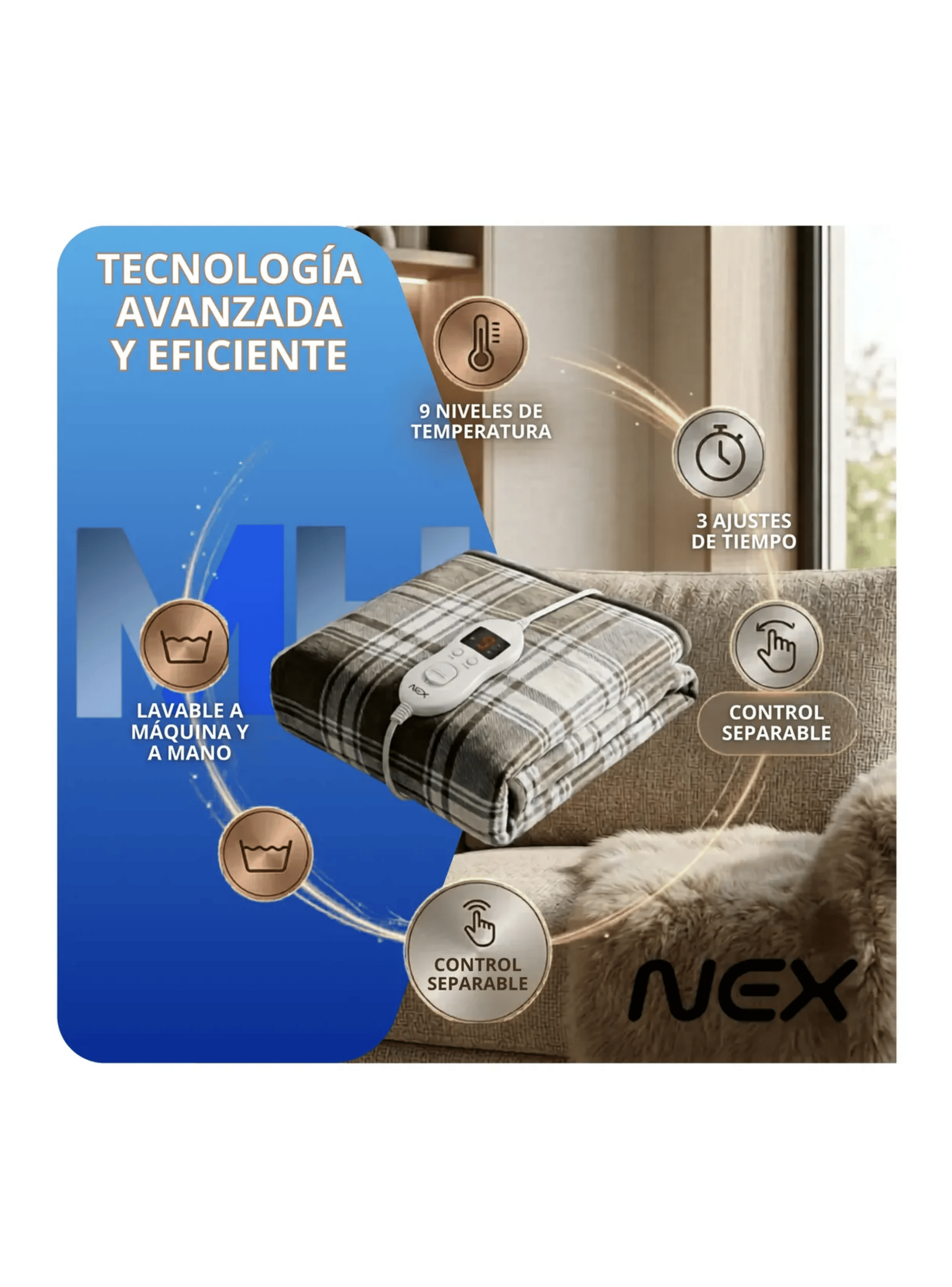 Pack Nex Calientacama 1p 2p King Frazada Electrica 110w-3