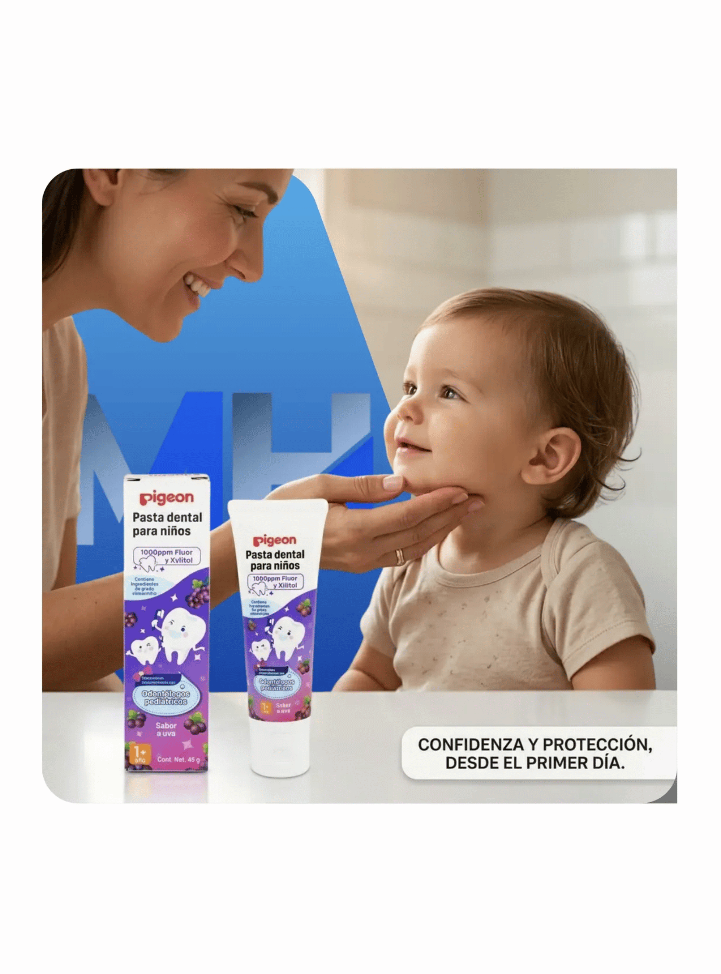 Pasta Dental Infantil Pigeon 1000ppm Fluor 45g Elegir Sabor a Uva-2