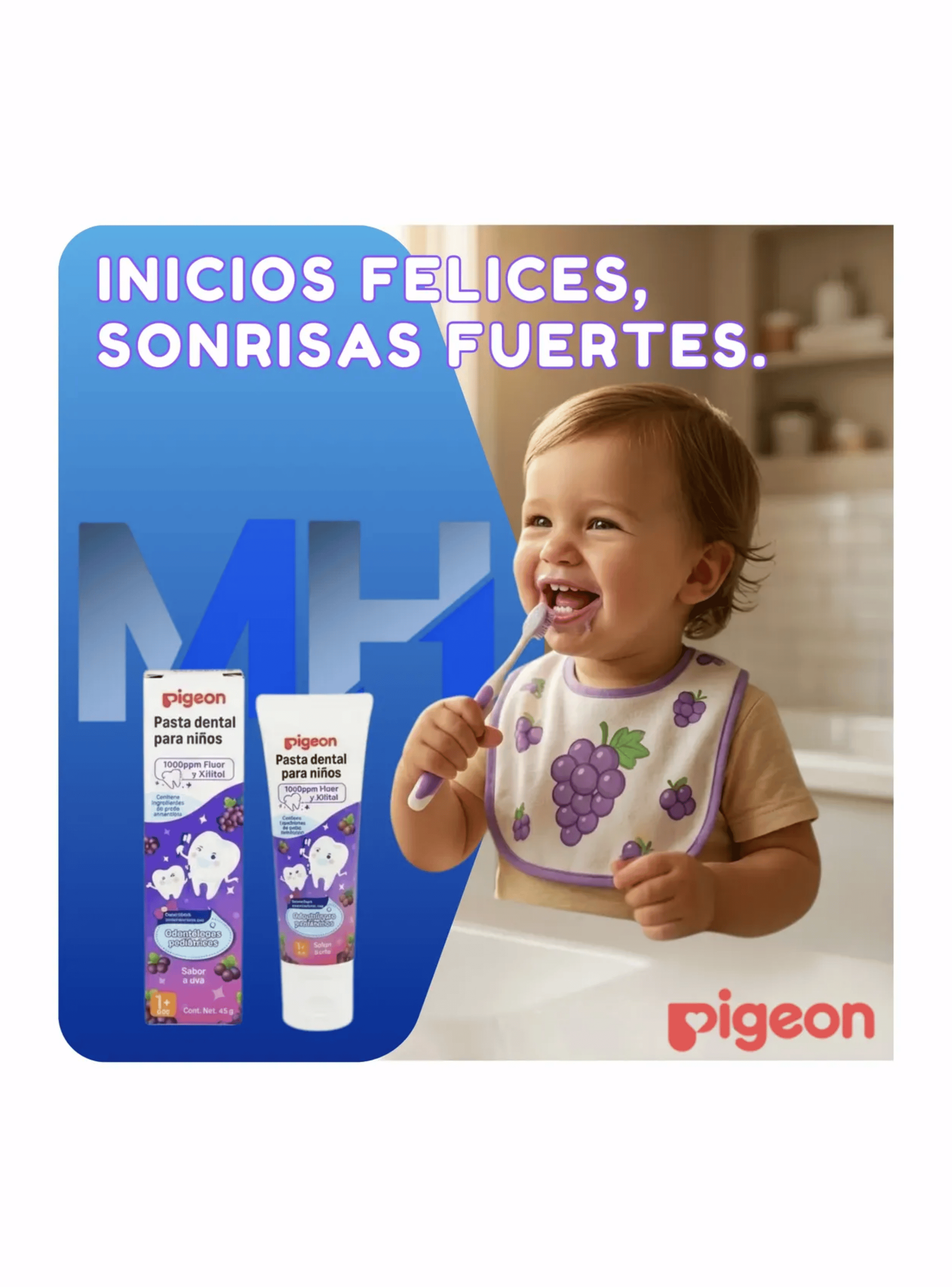 Pasta Dental Infantil Pigeon 1000ppm Fluor 45g Elegir Sabor a Uva-3