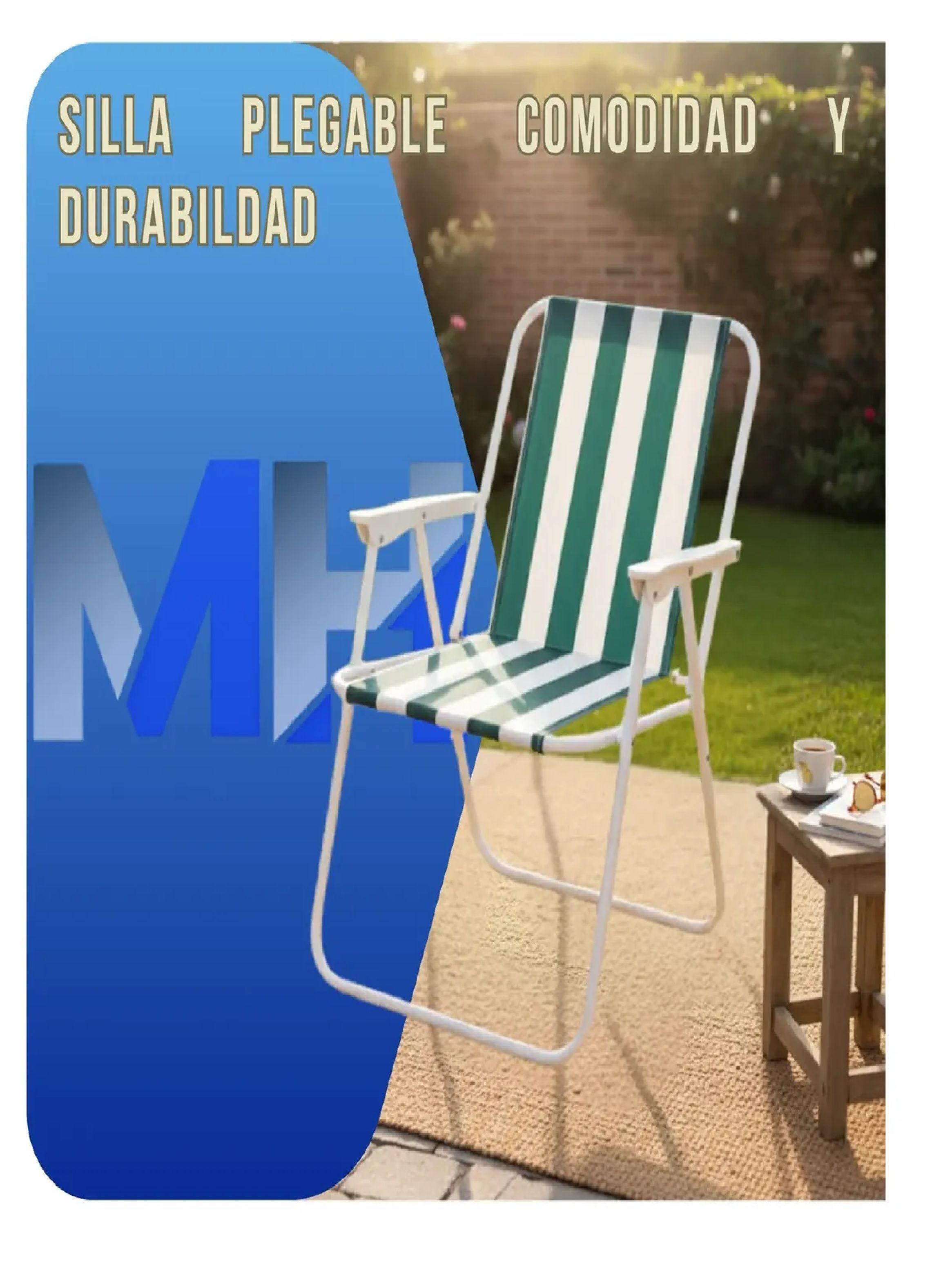 Pack X2 Silla Camping Plegable Playa Piscina Portatil Verde/Rayas-4