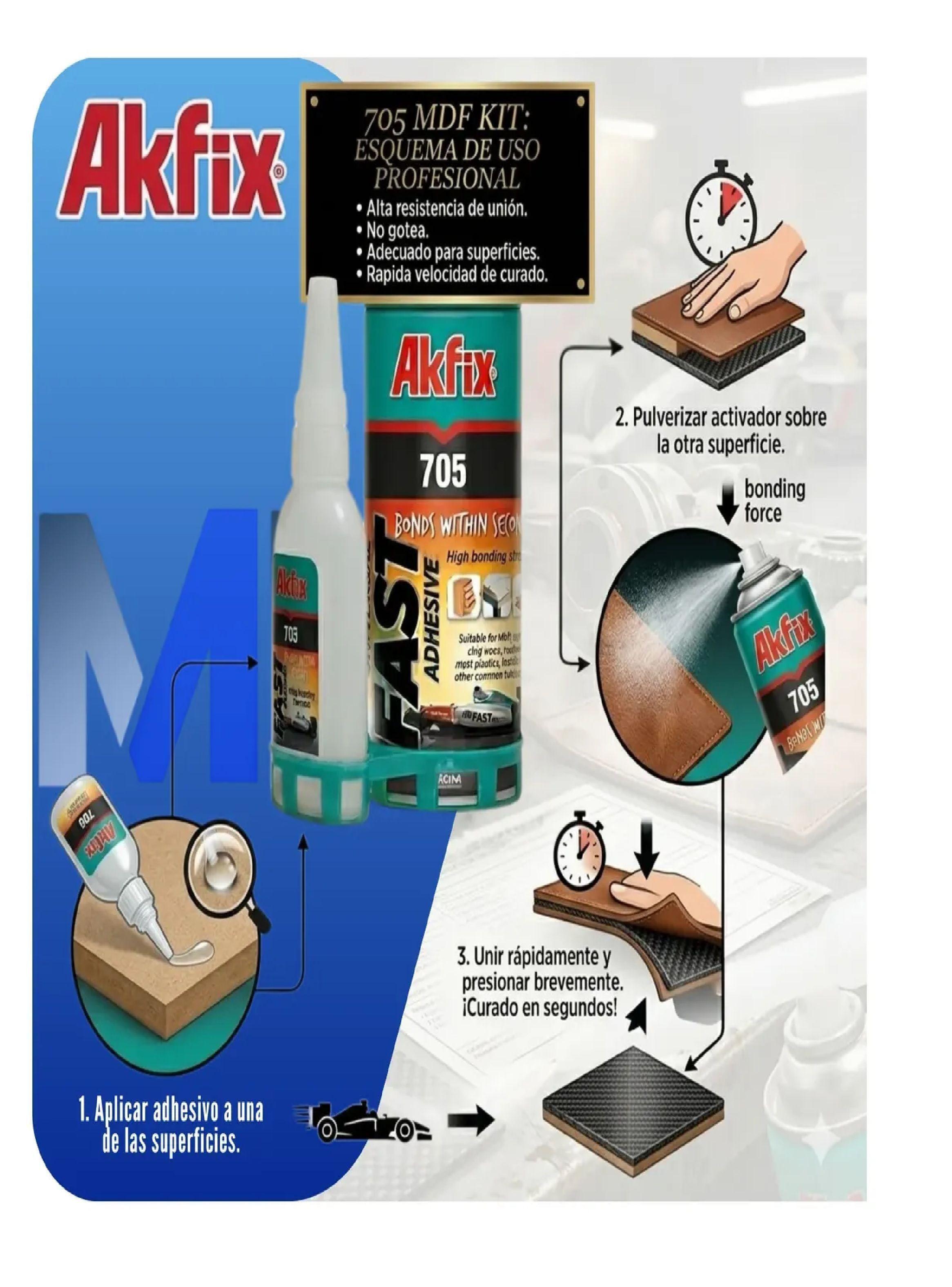 Adhesivo Instantaneo Madera Akfix 705 Kit 400ml 125g Mdf-4