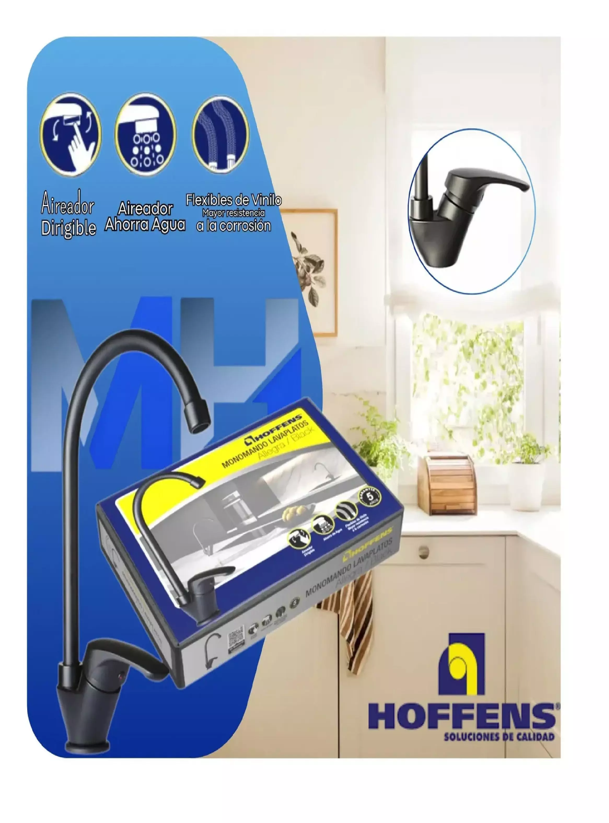 Llave Monomando Lavaplatos Hoffens Allegra Negra Cuello Fijo-3