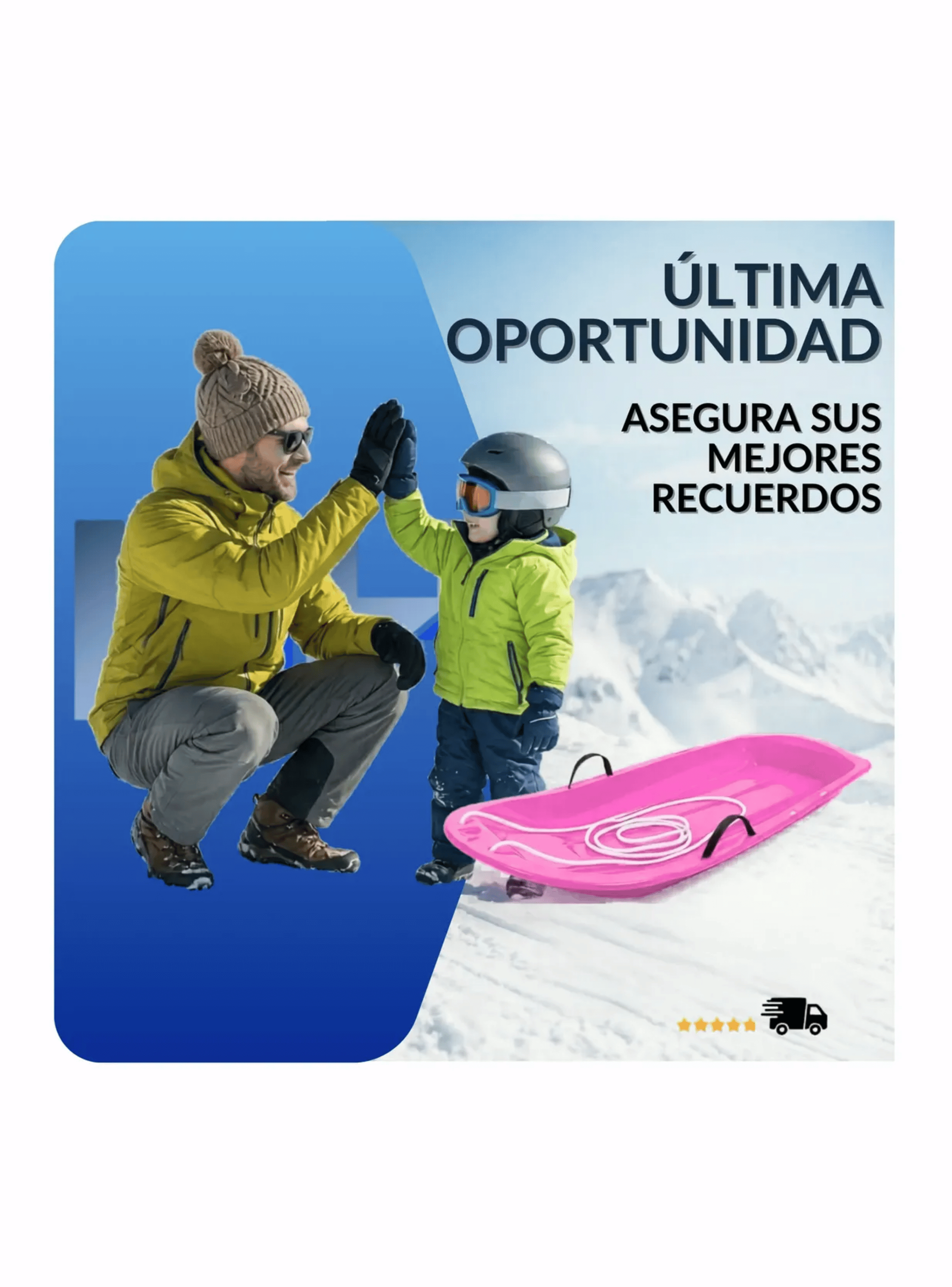 Trineo Nieve Deslizante Con Agarre Y Cuerda Ni os Y Adultos Rosa-2