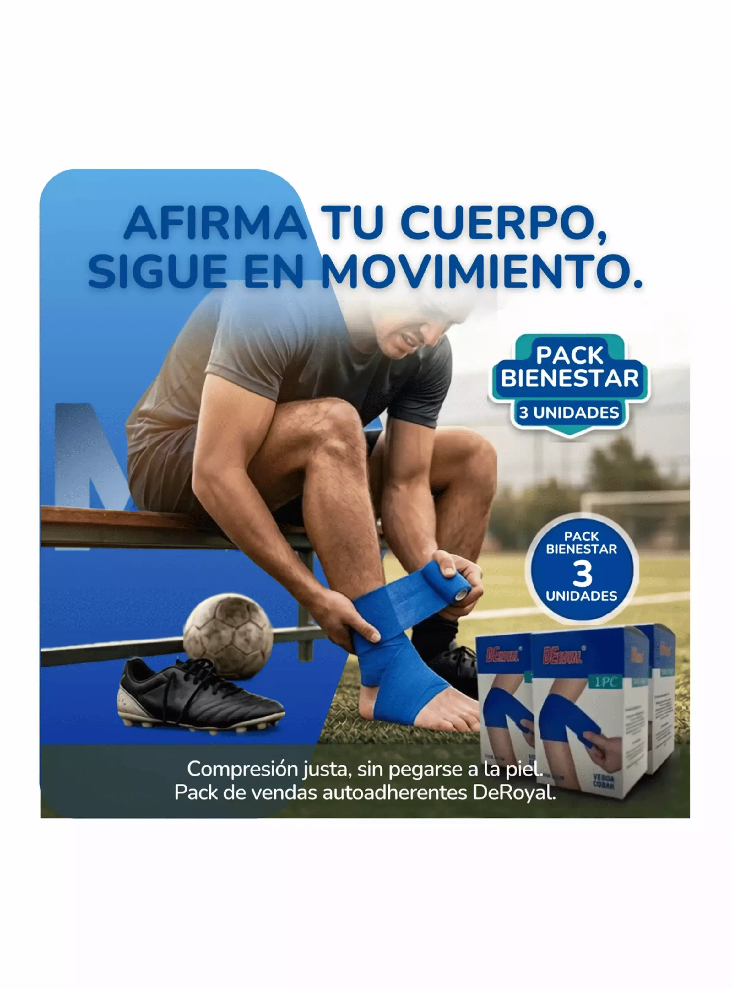 Pack X6 Venda Coban Elastica Autoadherente Deroyal 7 5cm Azul-2
