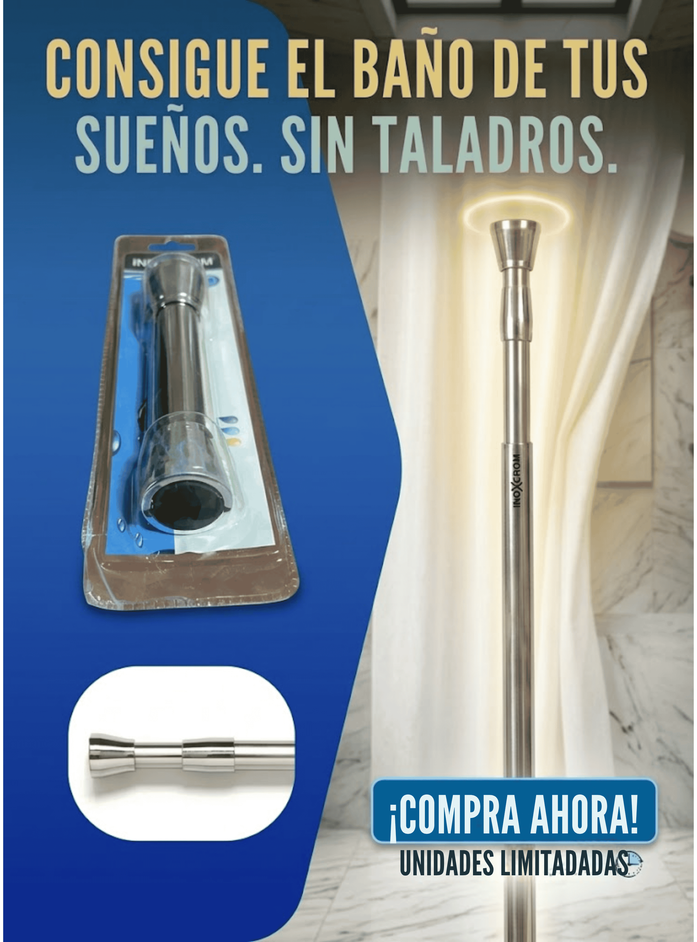 Barra Ducha Extensible 75 A 130 Cm Acero Cromo Forro Ducha Blanco-7