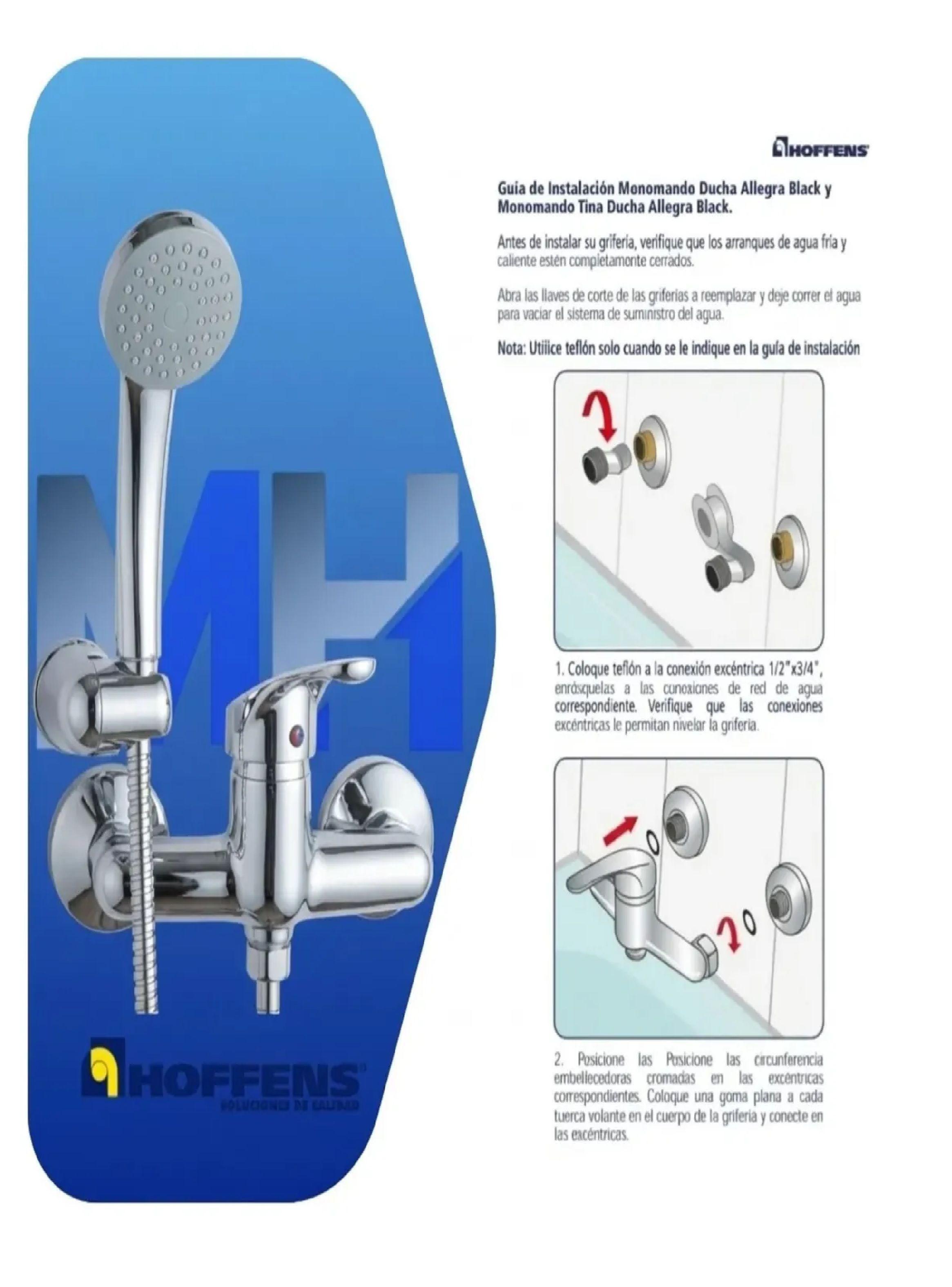 Monomando Ducha Completo + Teléfono + Flexible 1.75m Hoffens-2