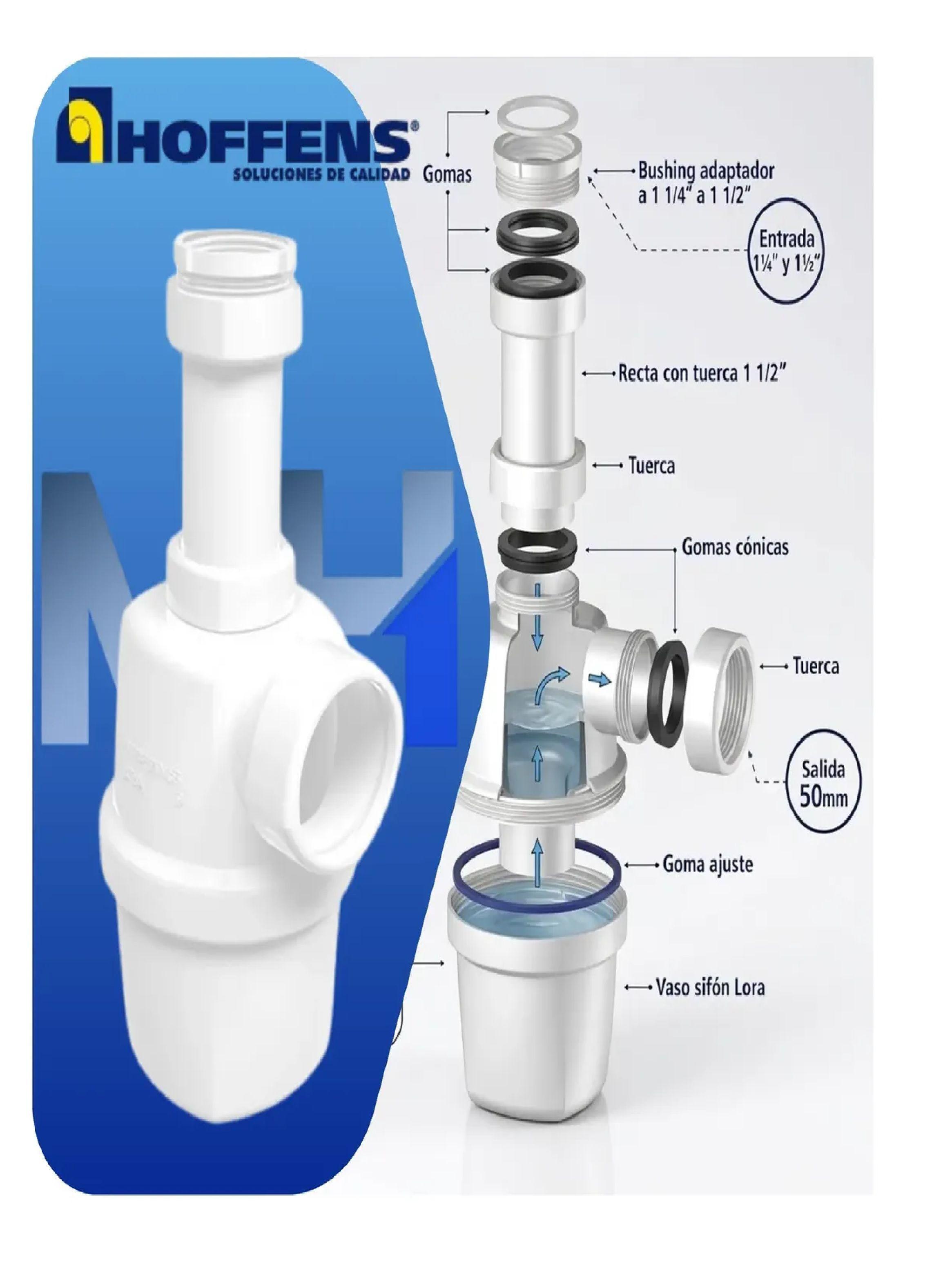 Sifón Lavaplatos Salida Recta 50mm Entrada 1 1/2 Y 1 1/4 Loa-3