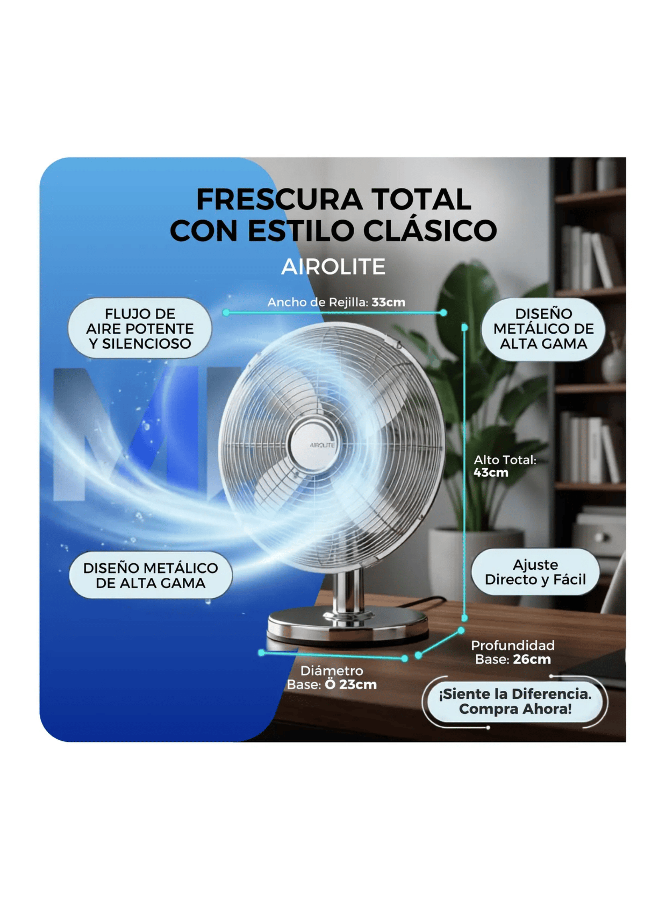 Ventilador Sobremesa 12 Pulgadas Airolite V12sm Metalico 35w-3