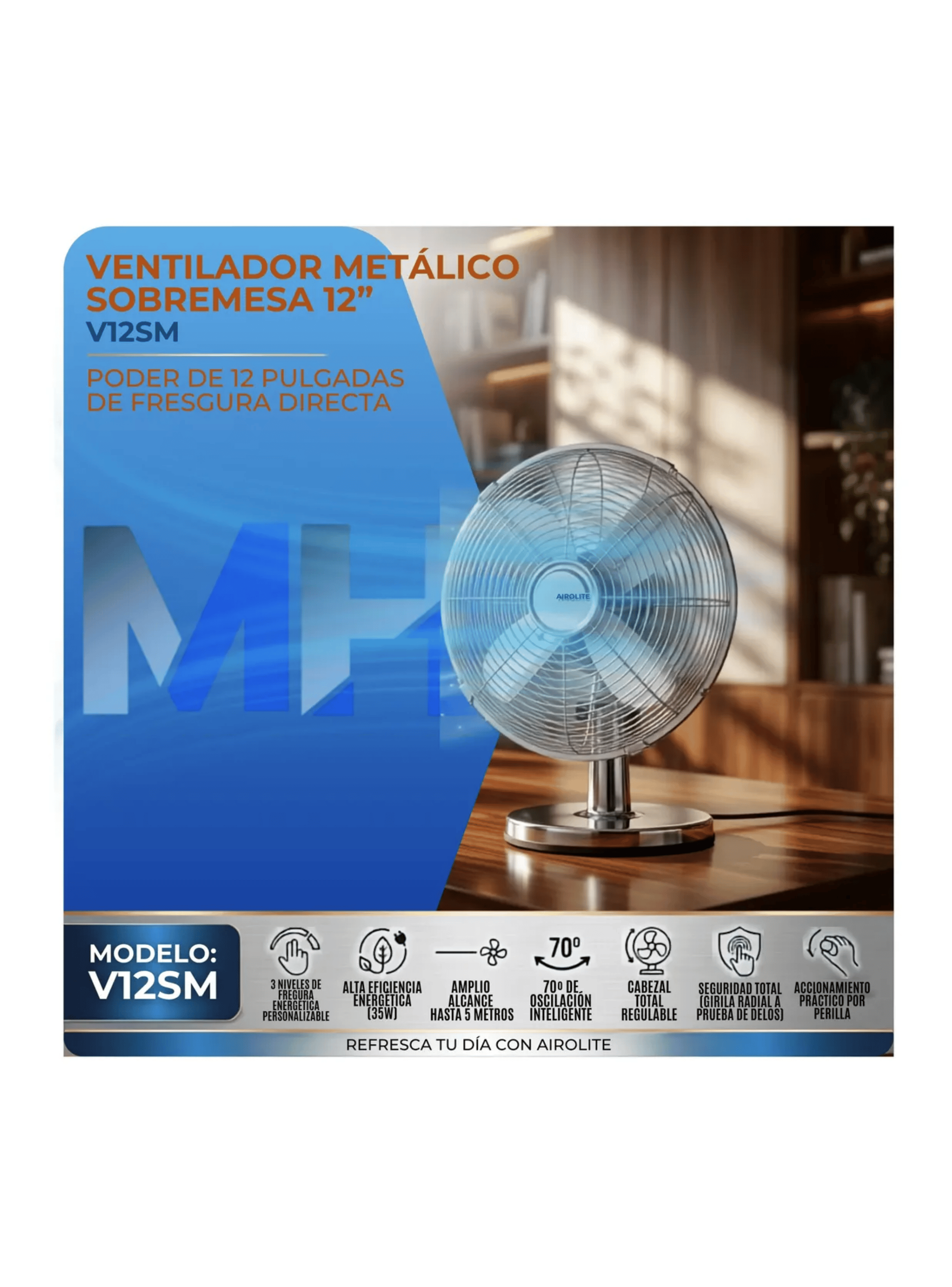 Ventilador Sobremesa 12 Pulgadas Airolite V12sm Metalico 35w-4