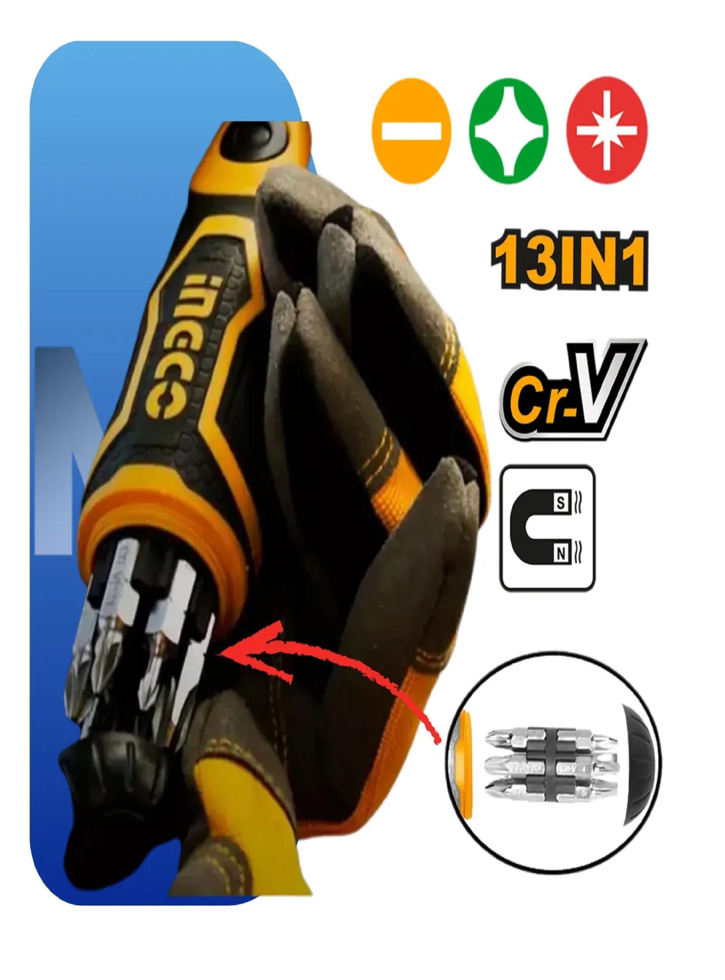 Juego De Destornillador De Ratchet Ingco 13 En 1 Versatilida-2