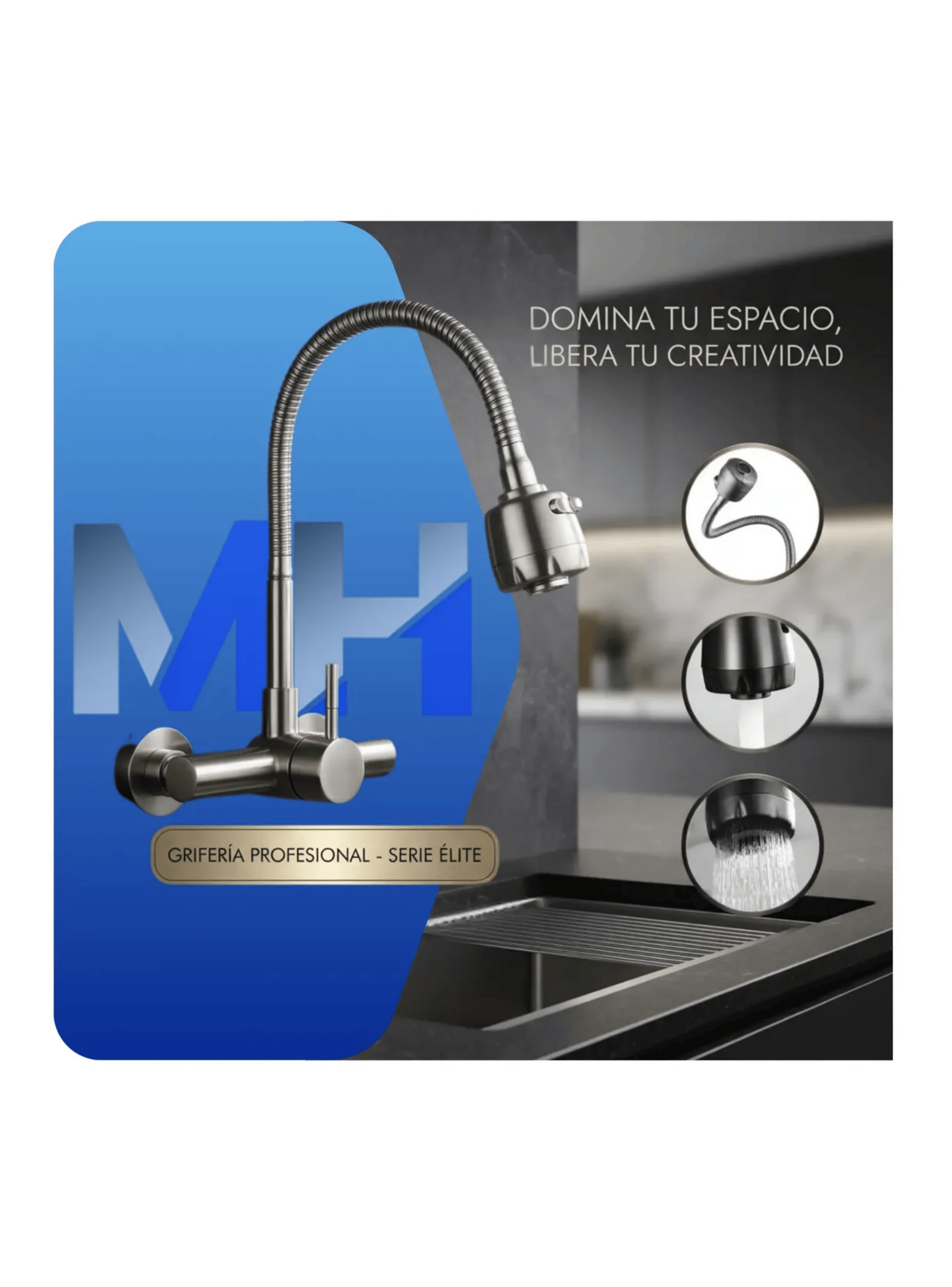 Grifer a Monomando Lavaplatos Al Muro Con Cuello Flexible-4