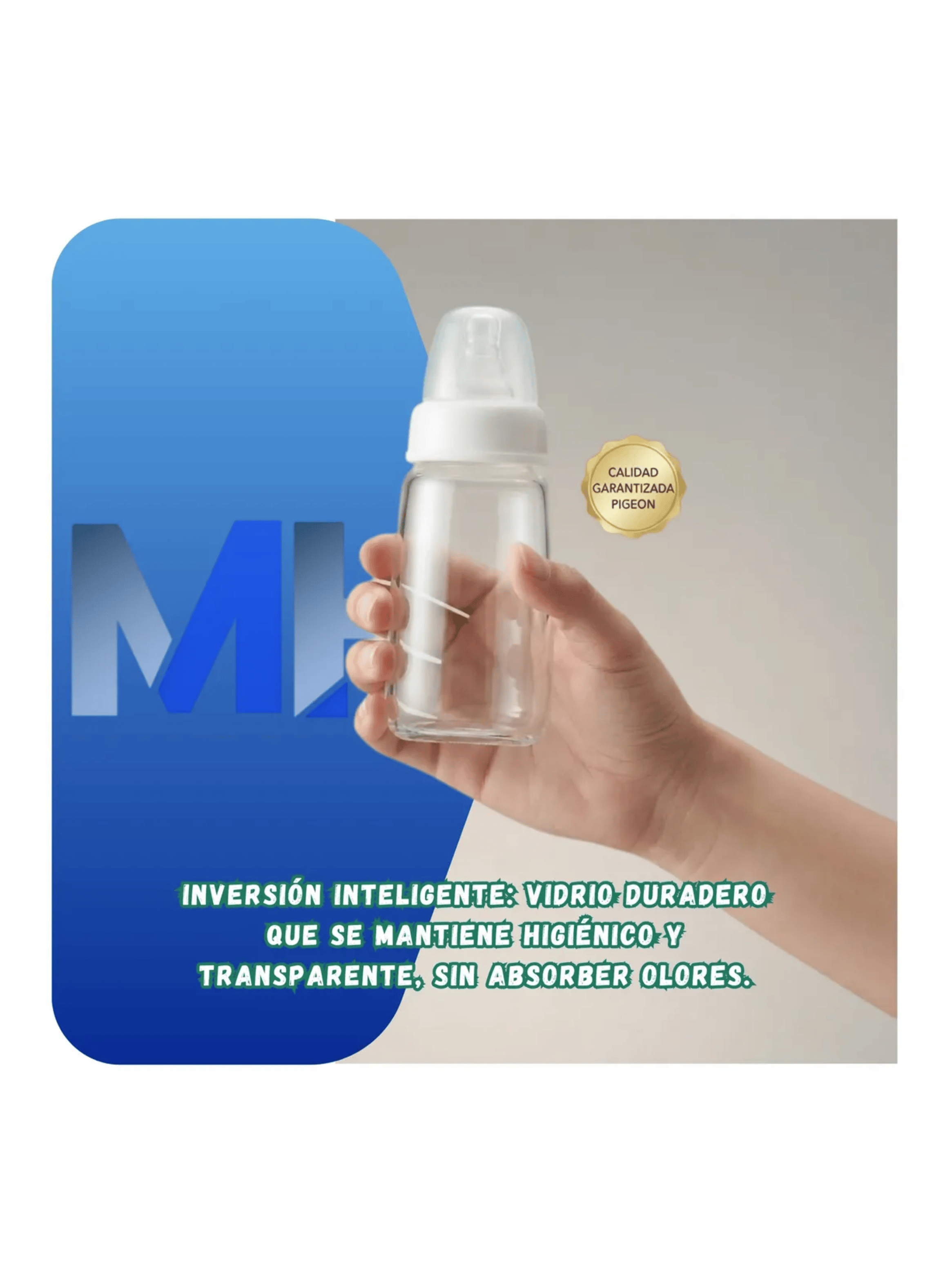 Mamadera Vidrio Pigeon Flexible 120ml Tetina Anti Colico 0m-4