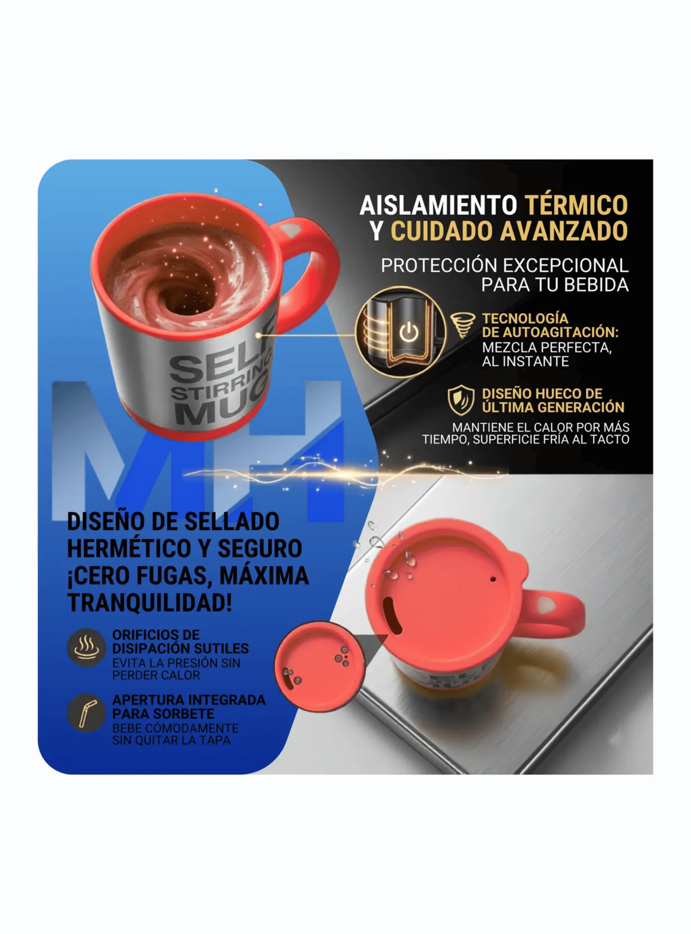 Taza Mezclador Cafe Batido Agitador Electrico Termico 450ml Rojo-2