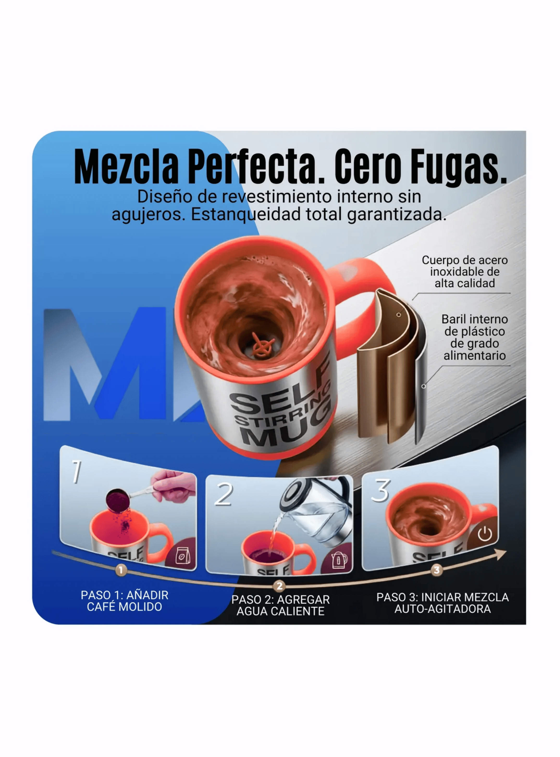 Taza Mezclador Cafe Batido Agitador Electrico Termico 450ml Rojo-4