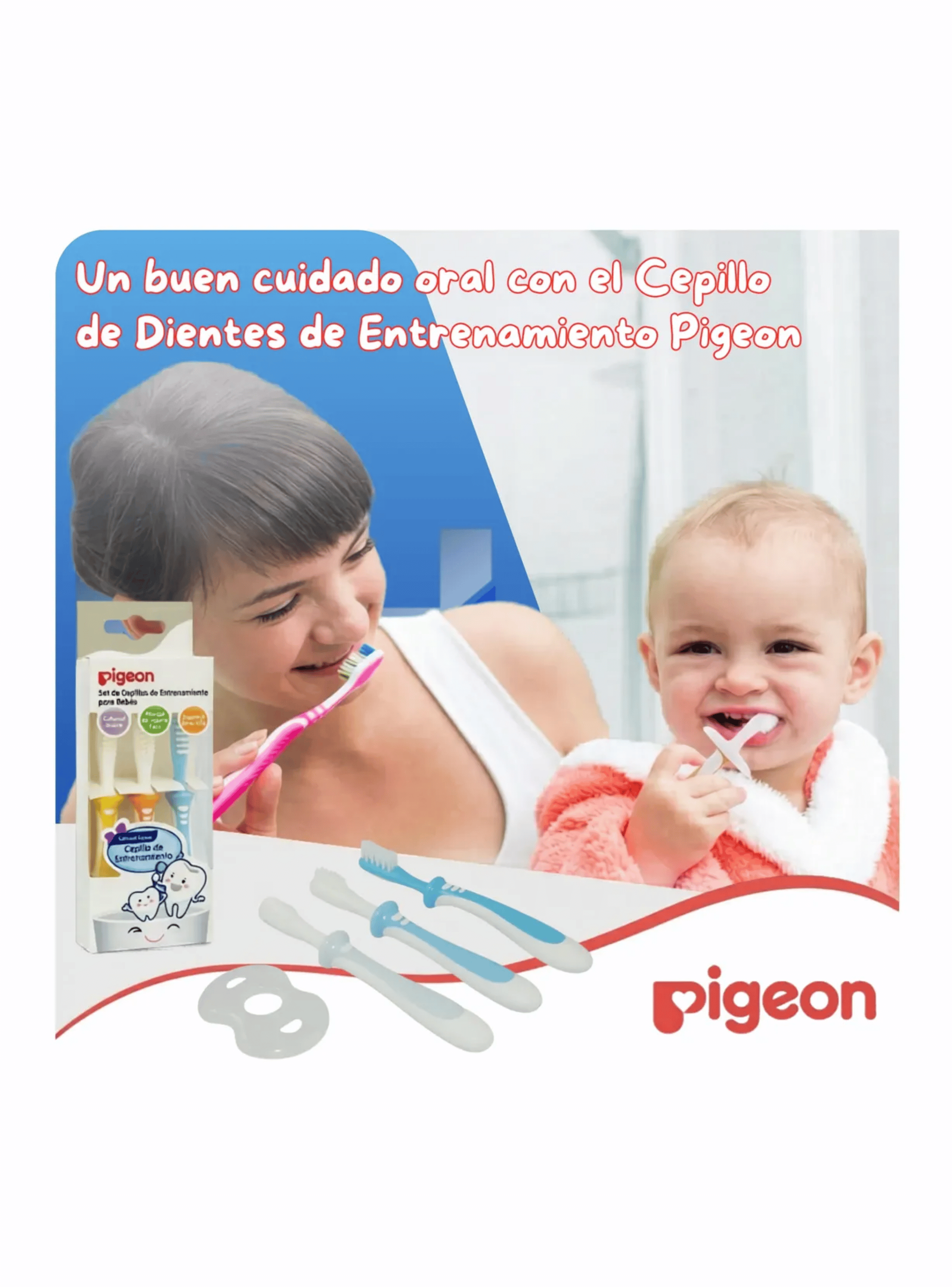Set De Cepillos Dentales Aprendizaje Pigeon 3 Etapas Bebe Azul Claro-5