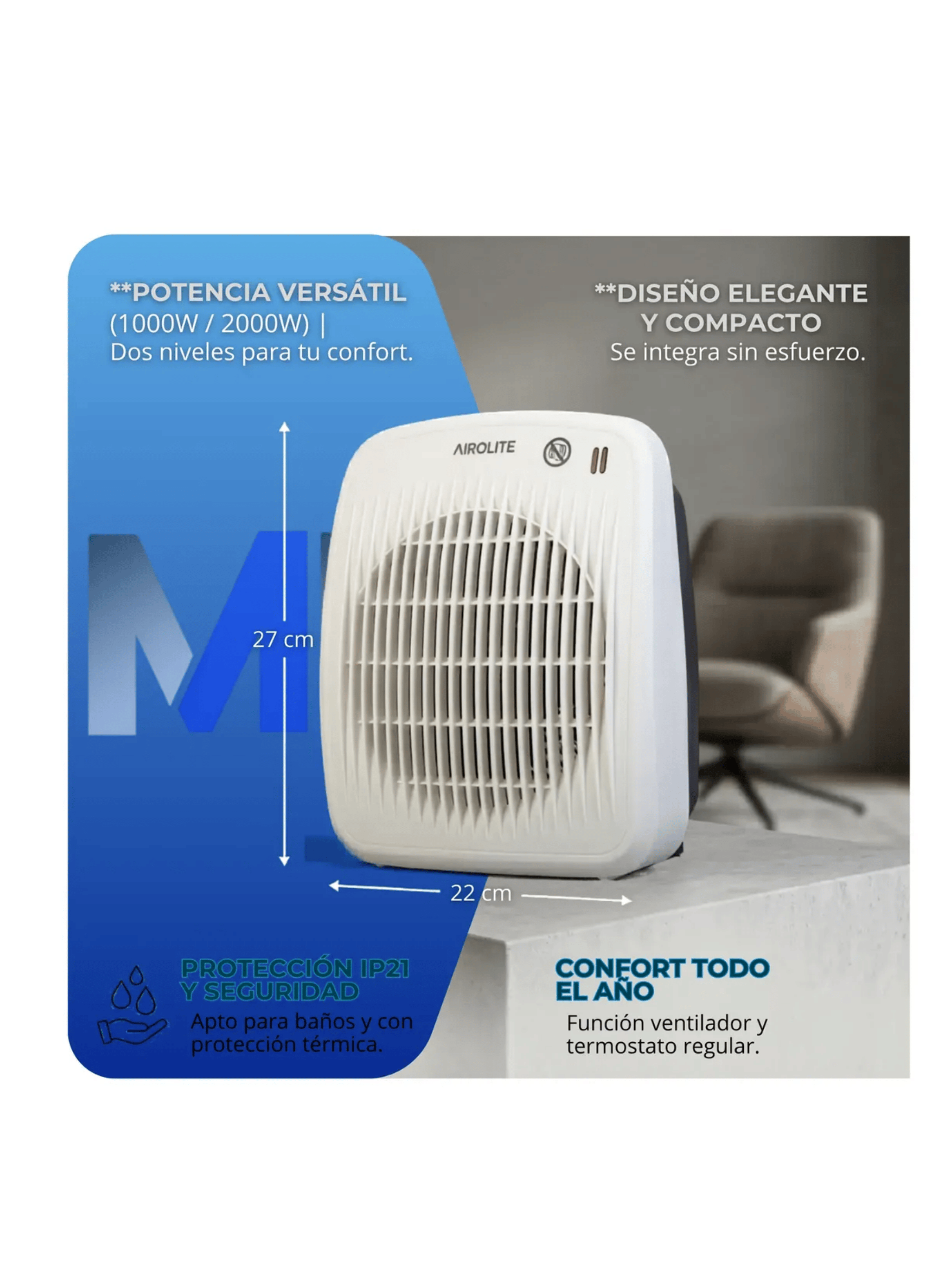 Termoventilador Airolite 2000w Compacto Y Seguro Apto Ba o-1
