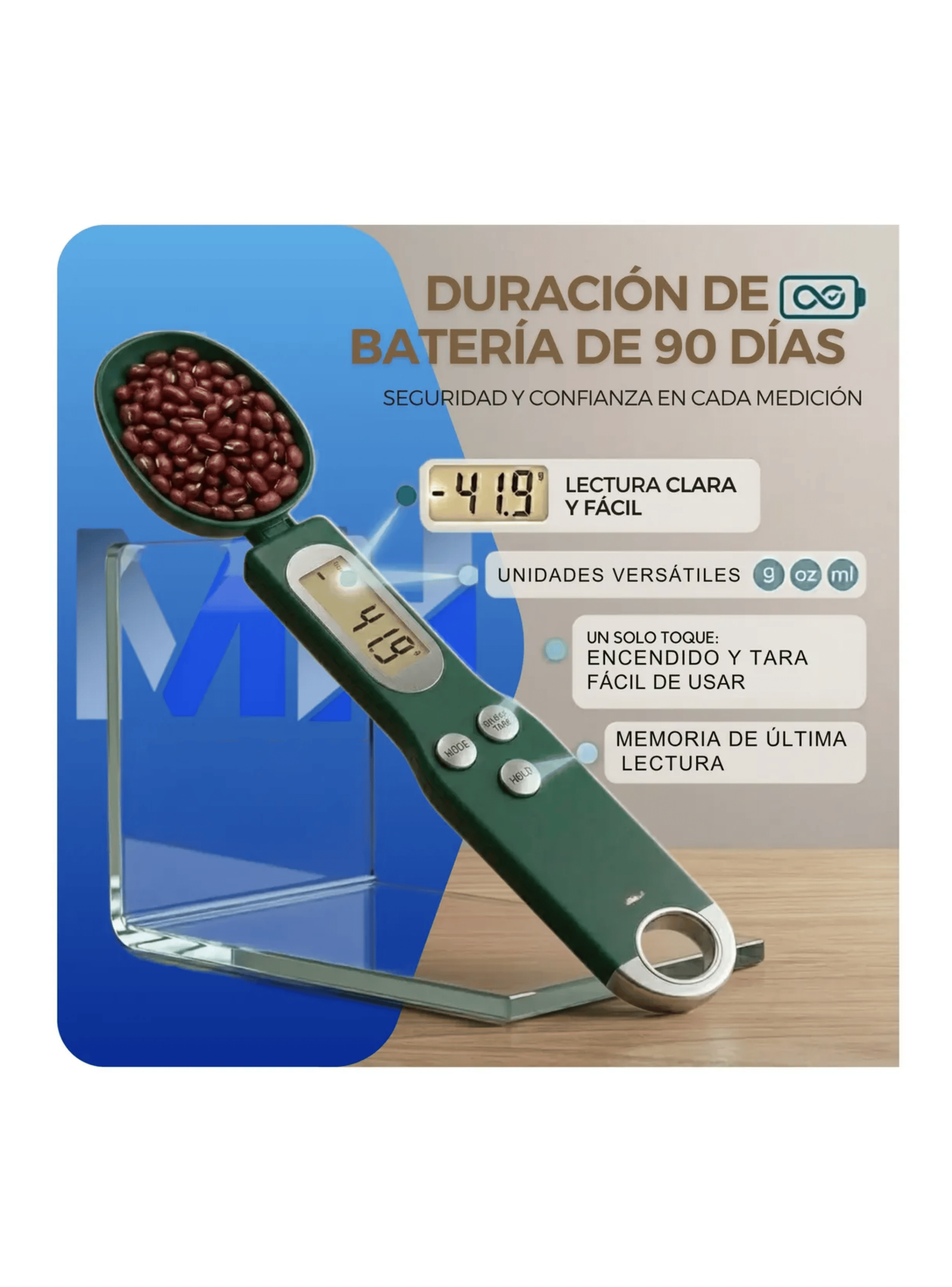 Cuchara Medidora Digital Bascula Balanza Precision 500g Verde Oscuro-3