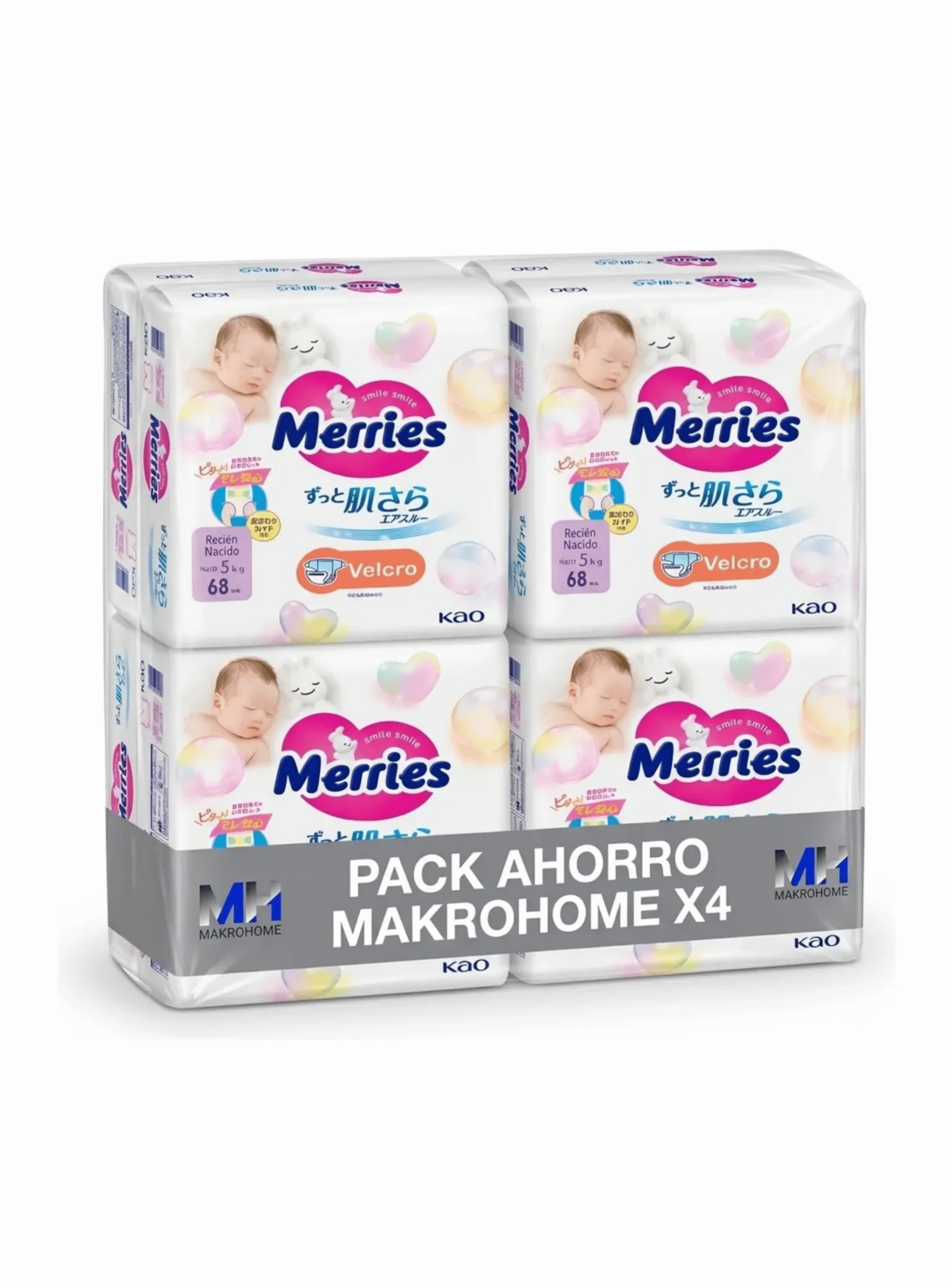 Panales Merries Talla Rn Recien Nacido Cintas Pack X4 272 Unidades-0