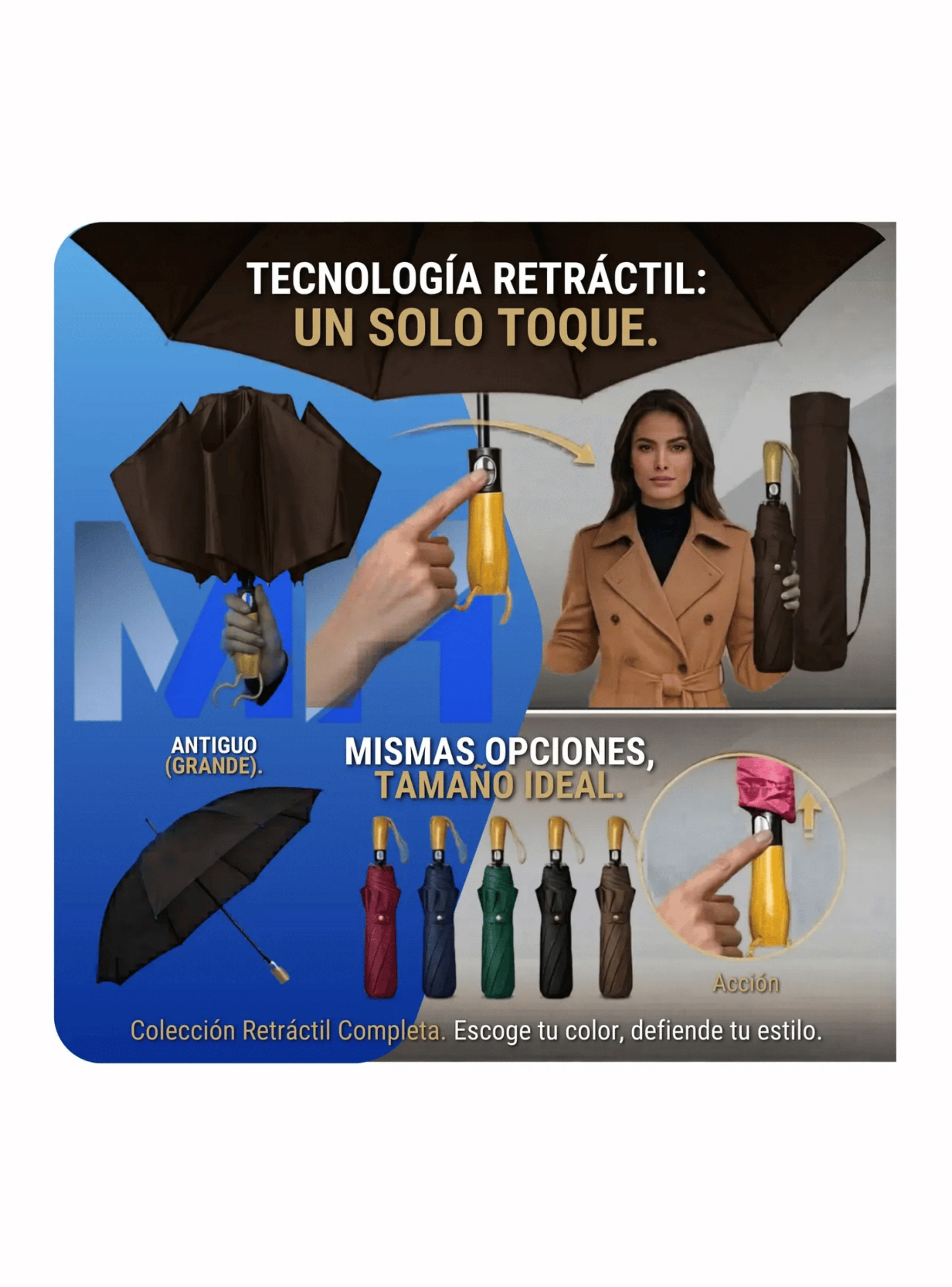 Paraguas Plegable Autom tico 120cm Reforzado Funda Premium Marron-3