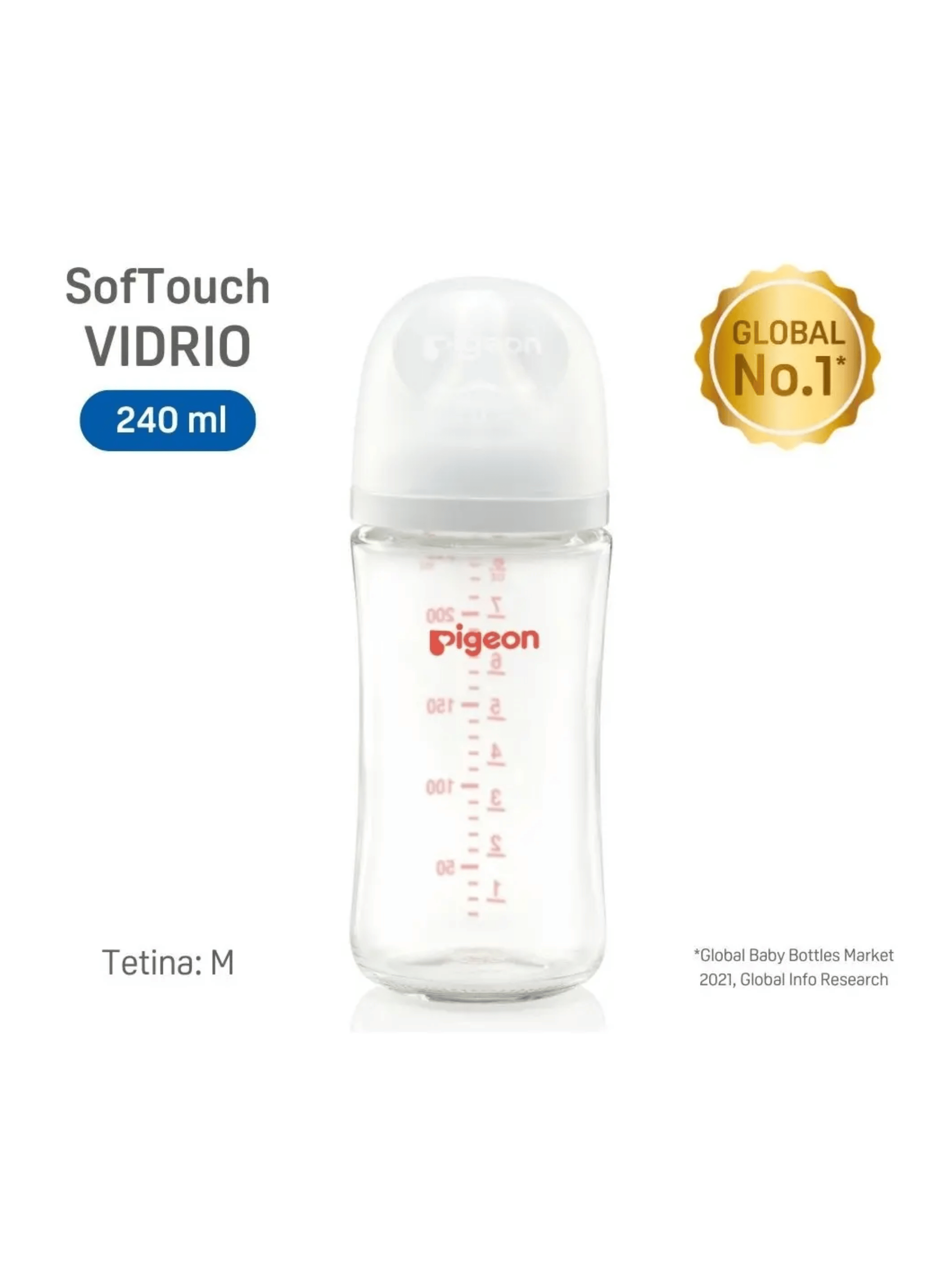 Mamadera Vidrio Pigeon Softouch 240ml Anticolico Biberon-6