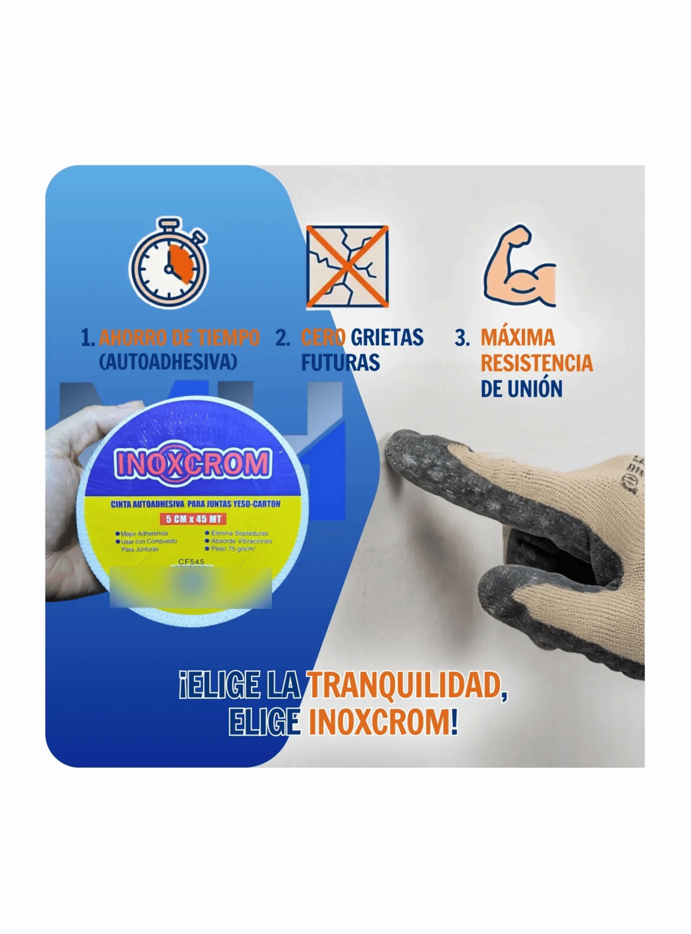 Cinta Fibra De Vidrio Juntas Yeso Carton Autoadhesiva 45mt-5