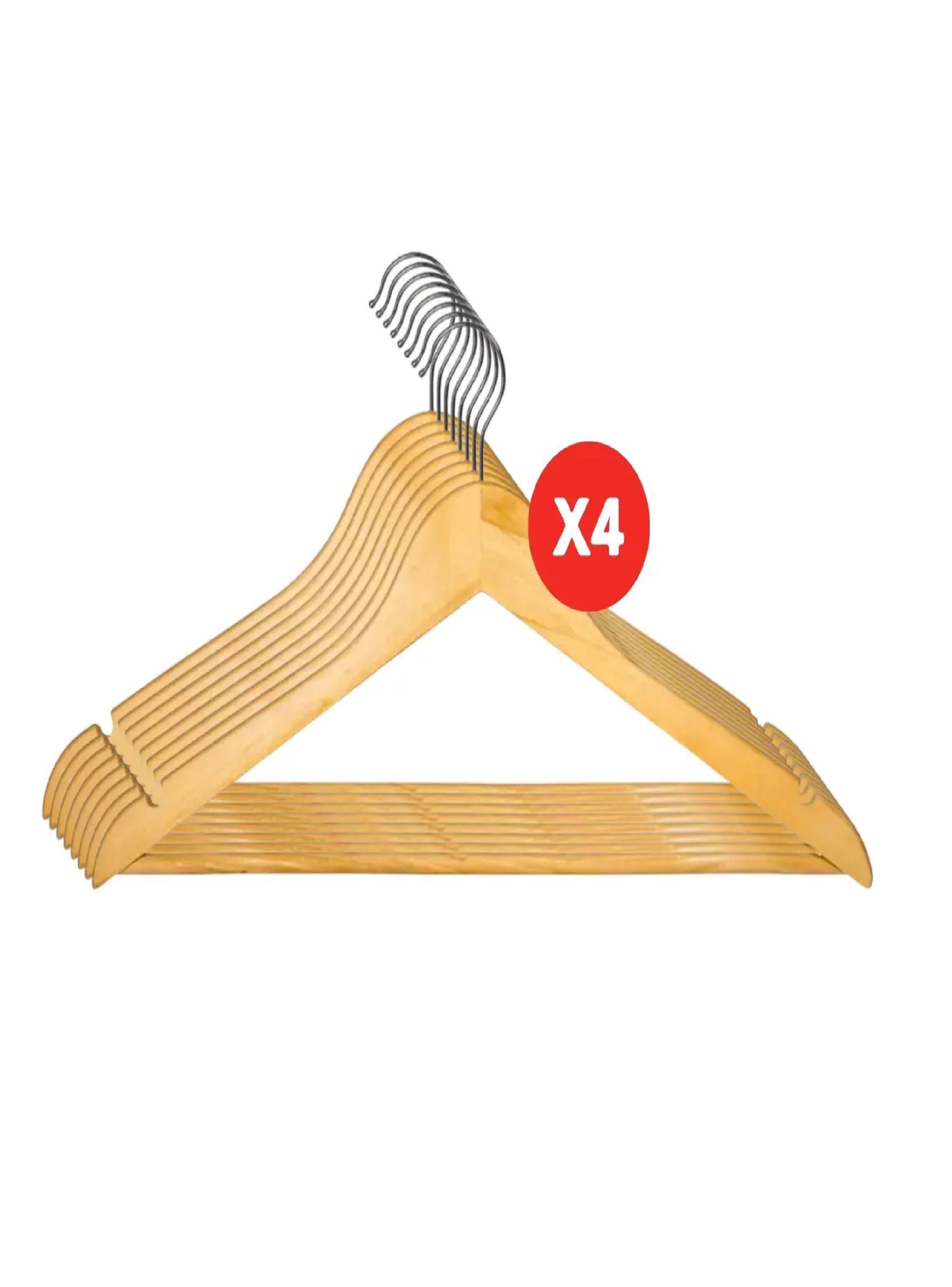 Pack X4 Set 8 Colgadores De Madera 32 Uni Ganchos Perchas-0