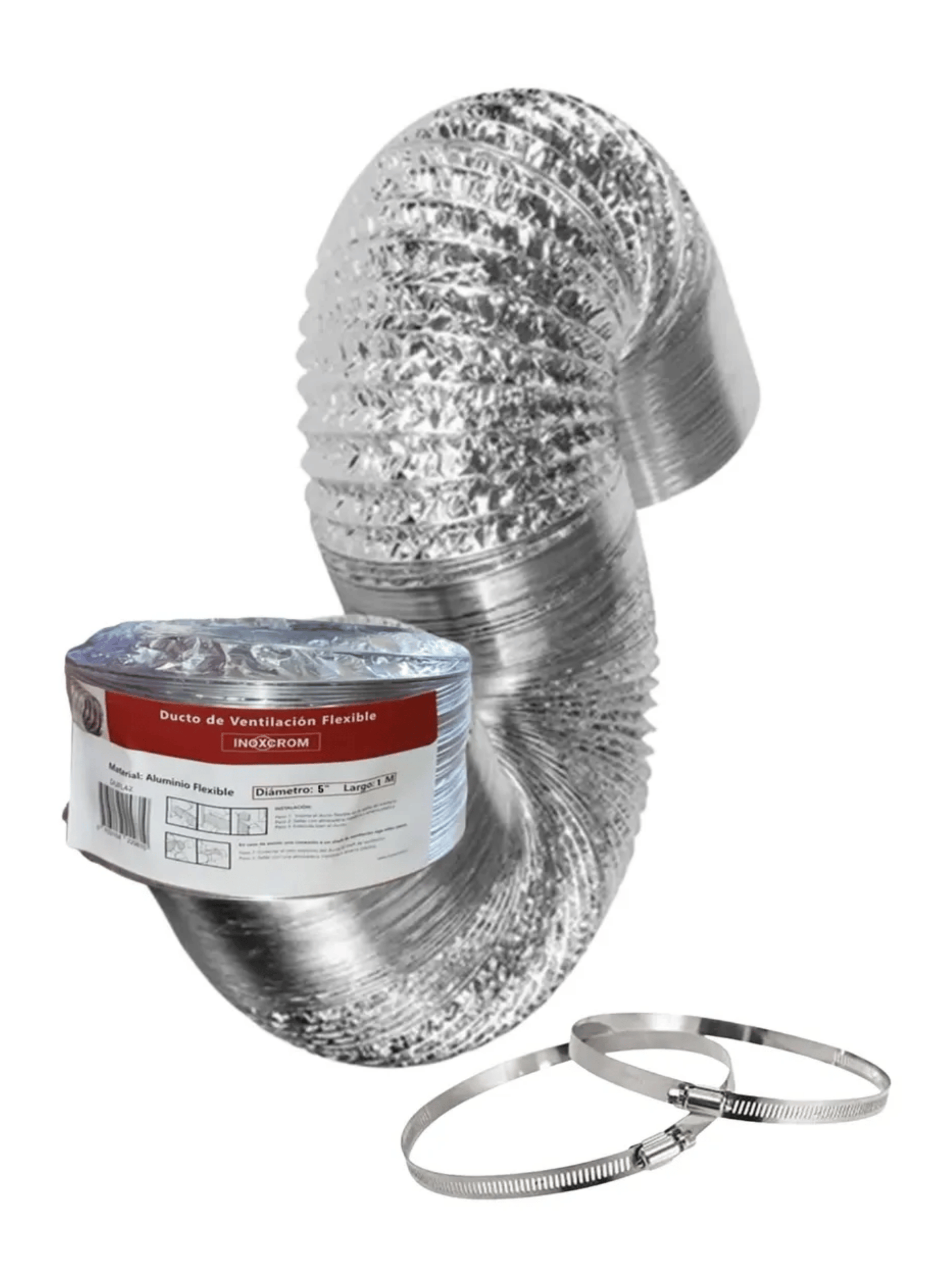 Kit Ducto Flexible Aluminio 5 PuLG 2 Abrazaderas Inoxcrome-0