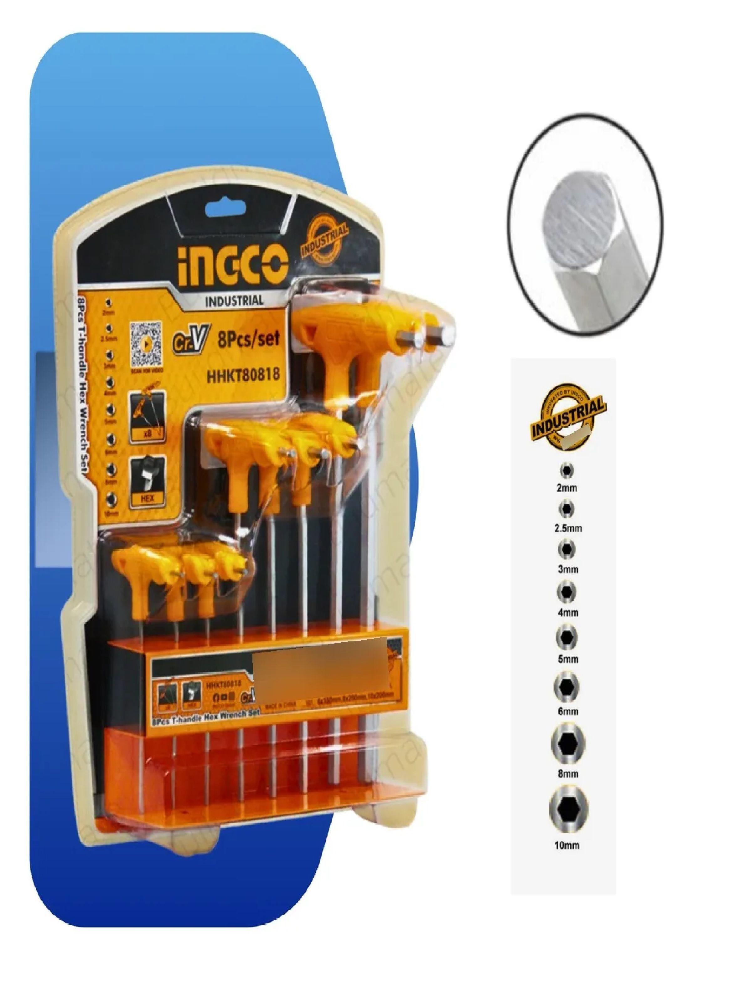 Set De 8 Llaves Allen Hexagonales Tipo T Industrial Ingco-2
